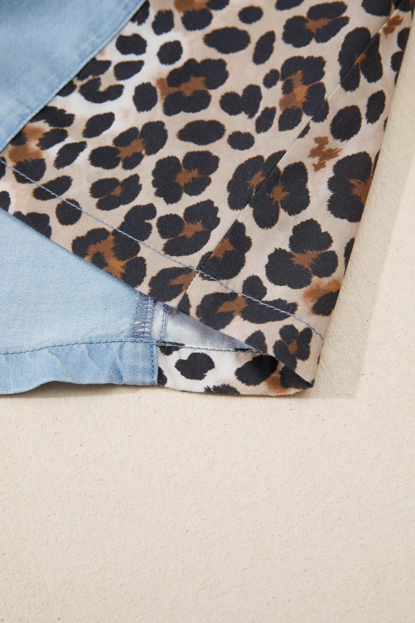 Denim Leopard Patchwork Collared Mini Dress Women S–XL