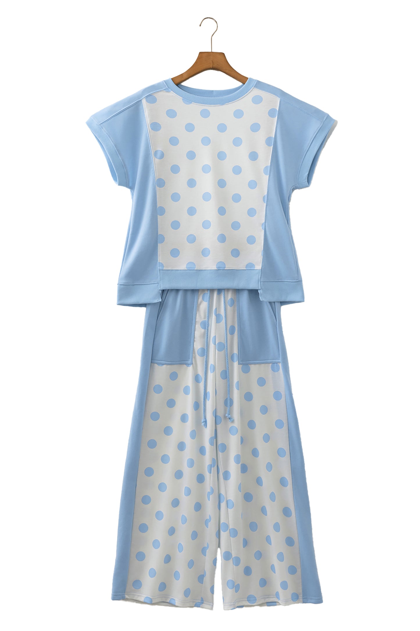 Womens Polka Dot Cropped Wide Leg Pant Set S–XL