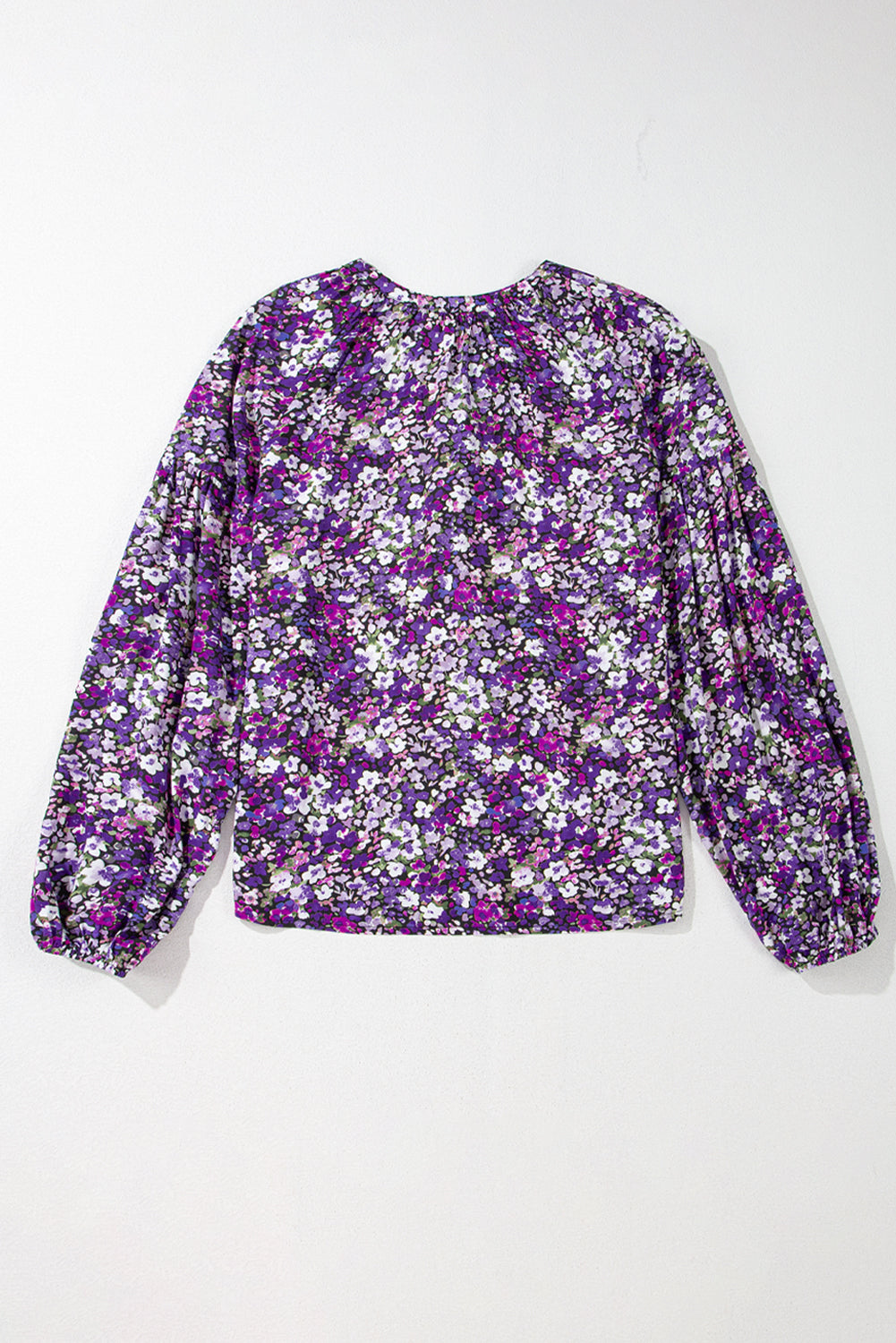 Boho Floral Split V-Neck Bubble Sleeve Blouse | Purple