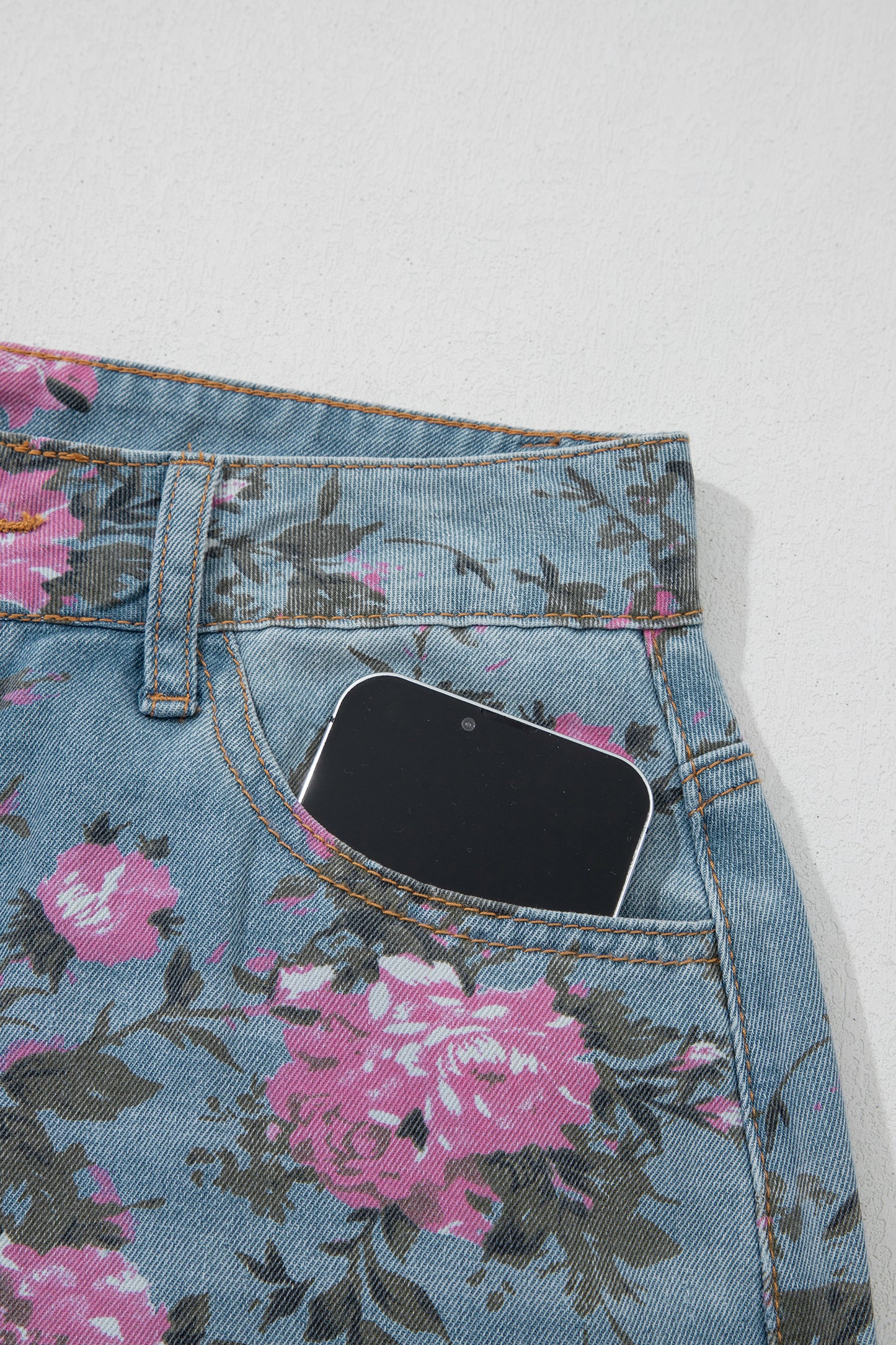 Light Blue Floral Print Cropped Wide Leg Jeans Women Size 4–16