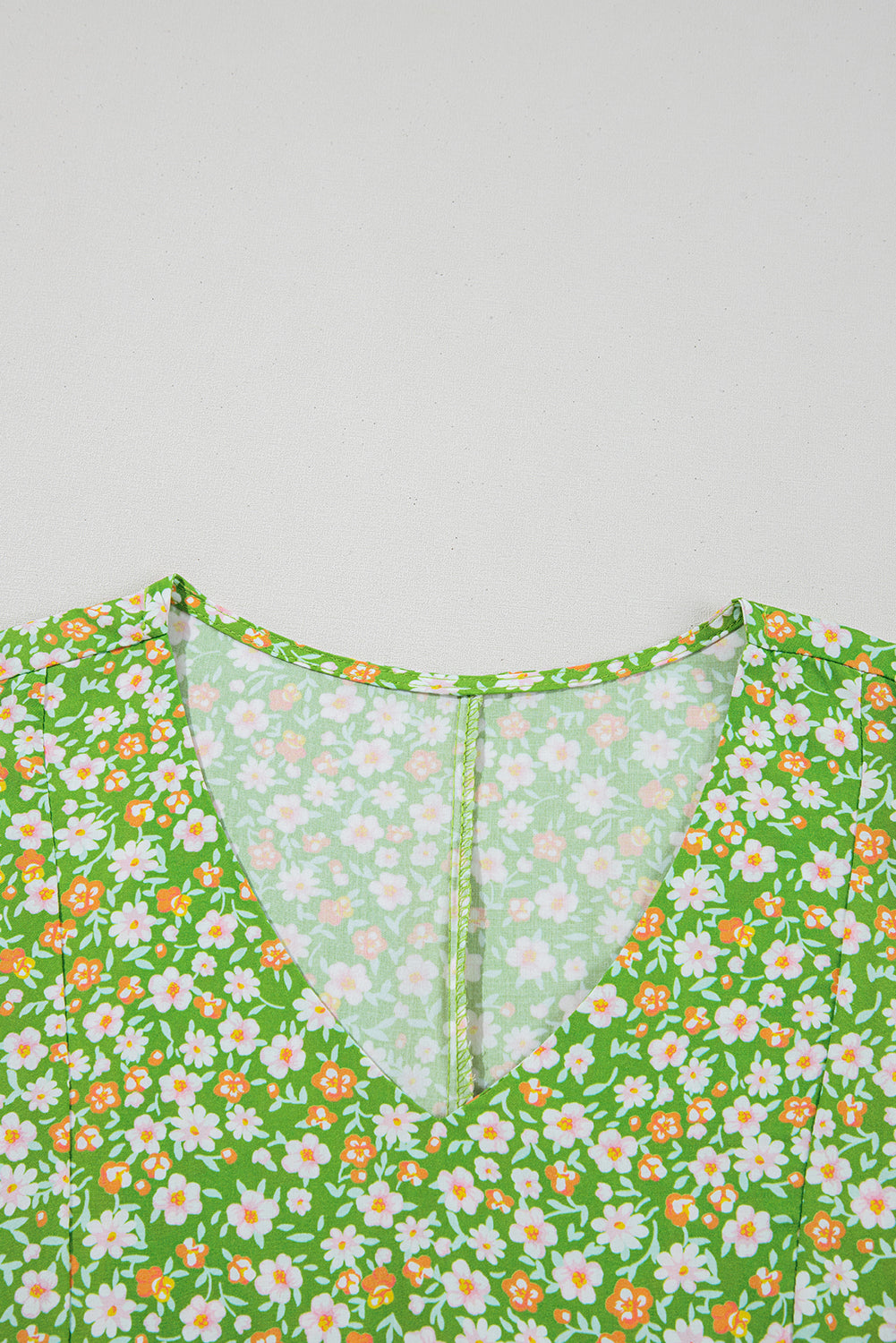 Green Floral Print Ruffle Sleeve V-Neck Loose Blouse – Women's Breezy Summer Top (S–XL)