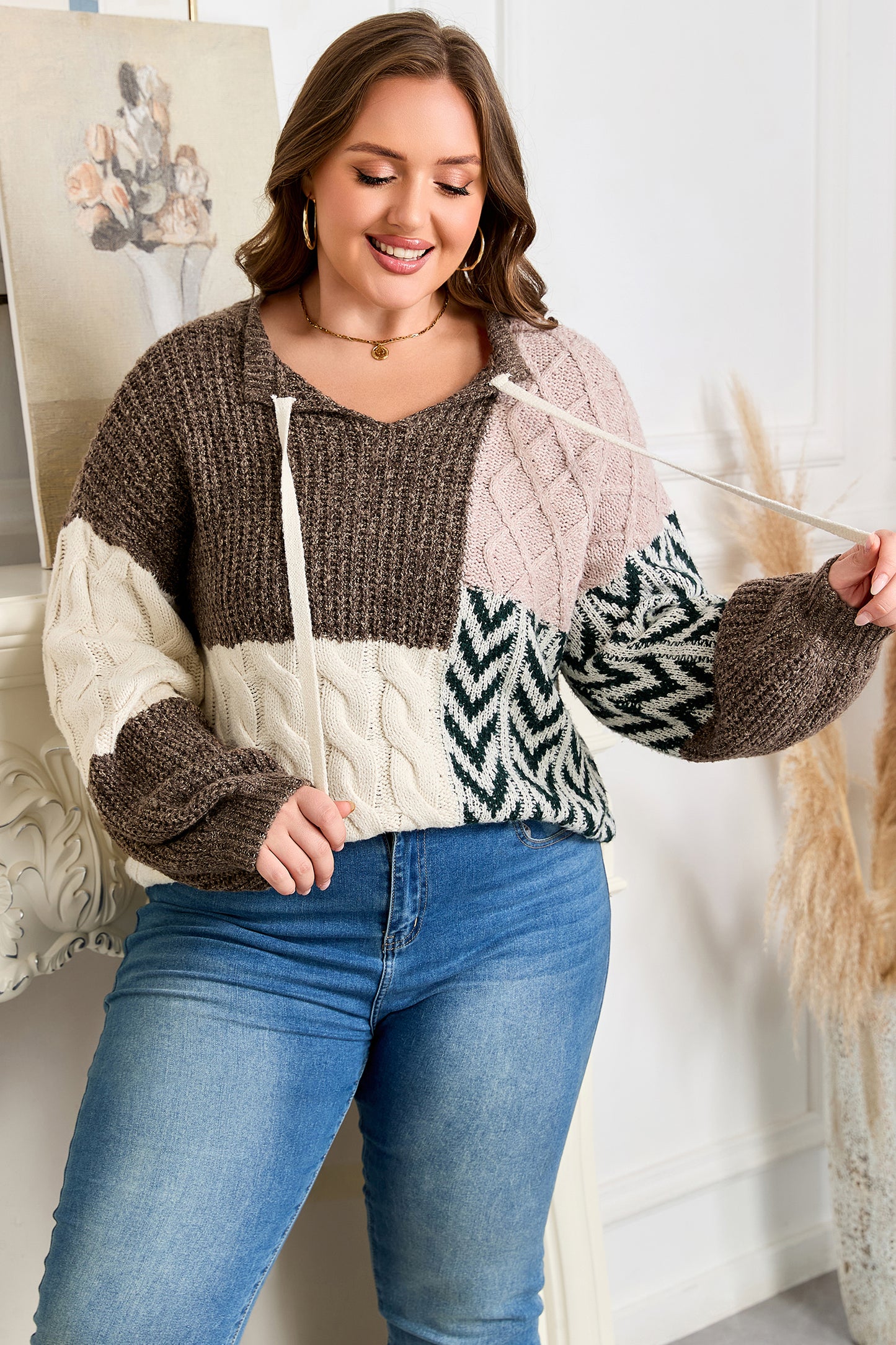 Plus Size Color Block Patchwork Sweater Women 1X–4X