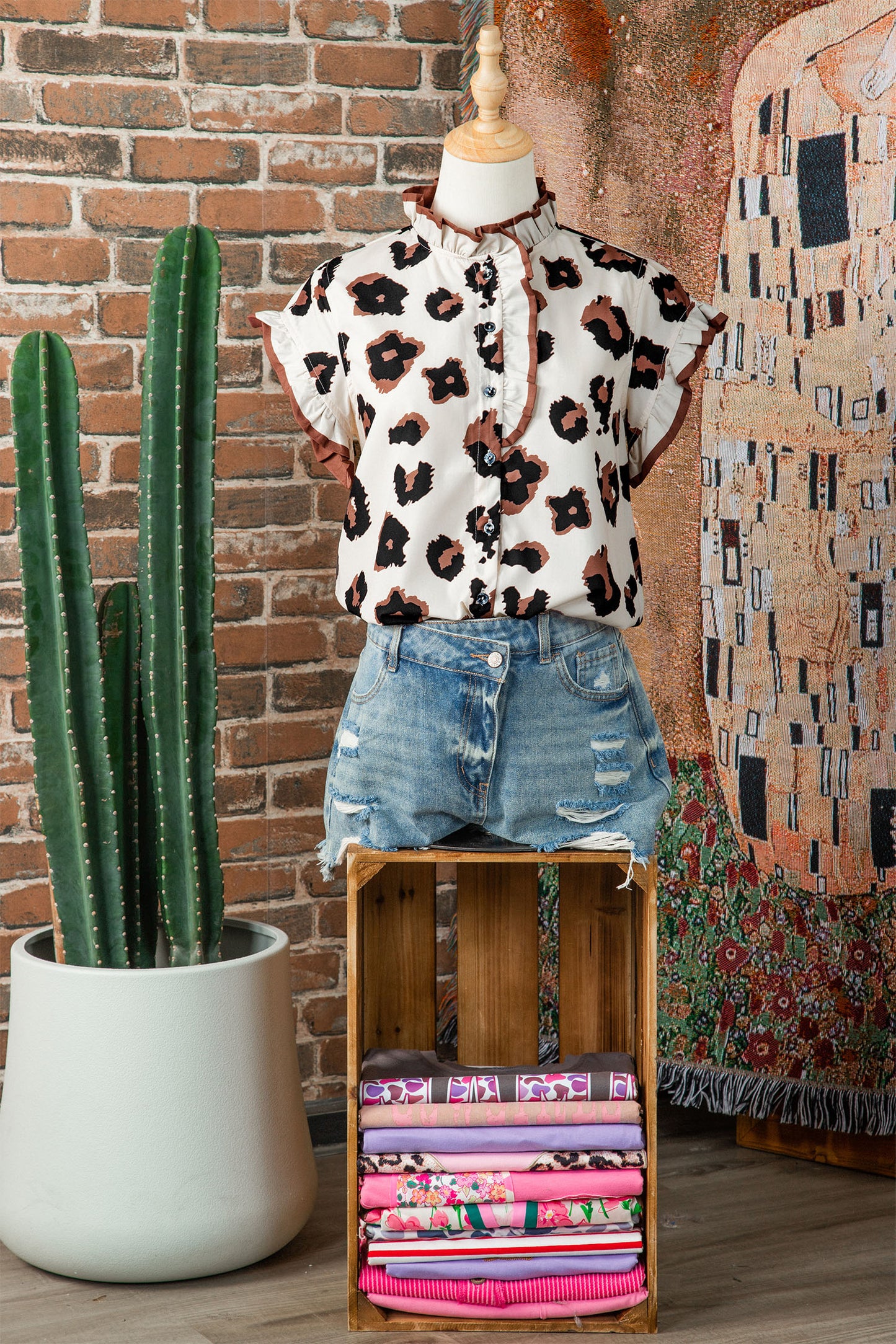 Leopard Print Ruffle Sleeve Blouse Women S–XL