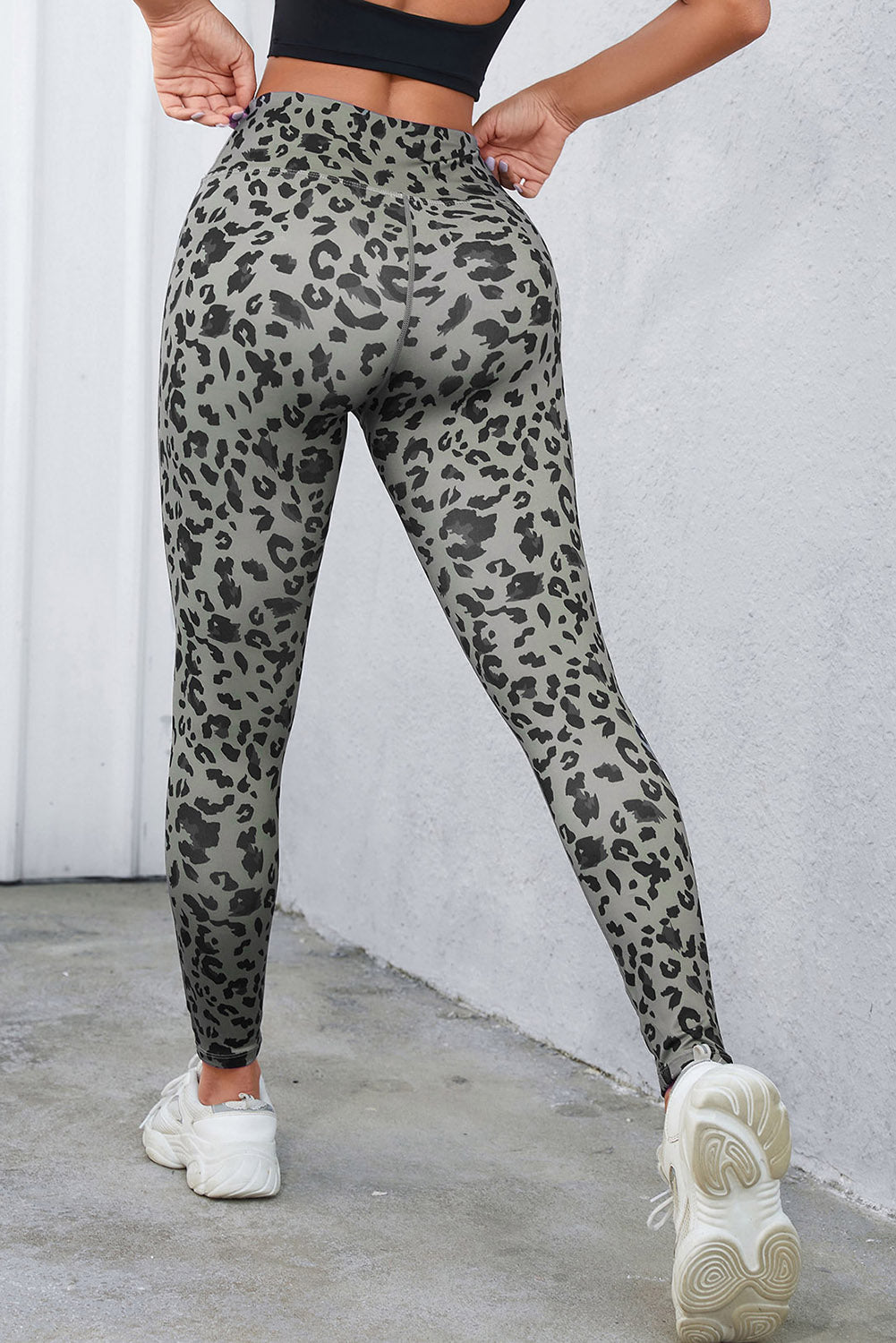 Gray Leopard Print High Stretch Active Leggings