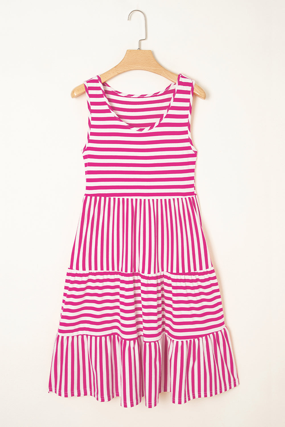 Pink Stripe U-Neck Sleeveless Mini Dress
