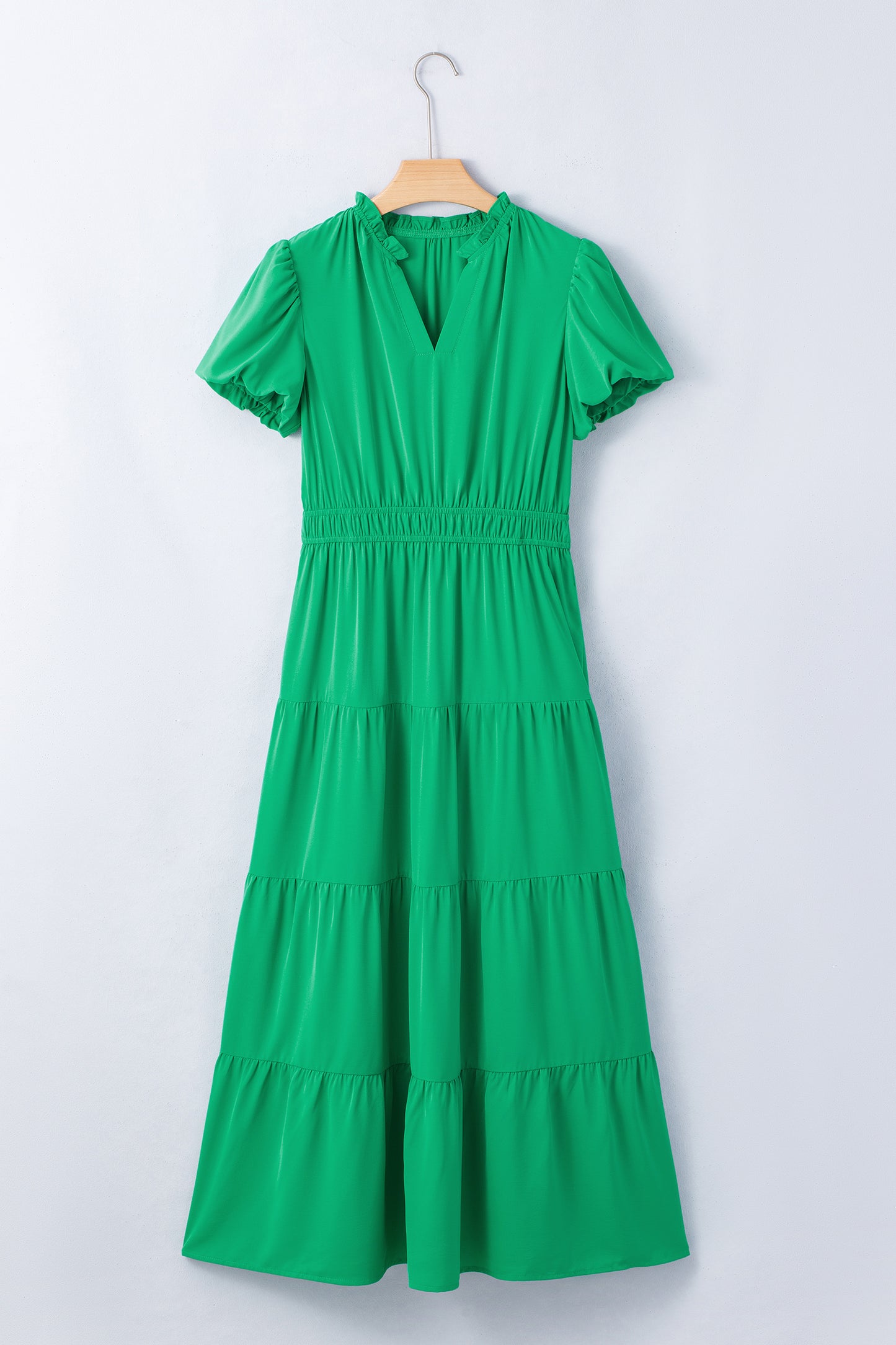 V-Neck Puff Sleeve High Waist Tiered Maxi Dress | 5 Colours | S–XL