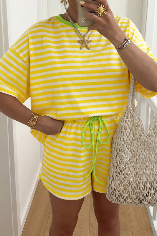 Striped Matching Set Tee & Shorts Women S–XL
