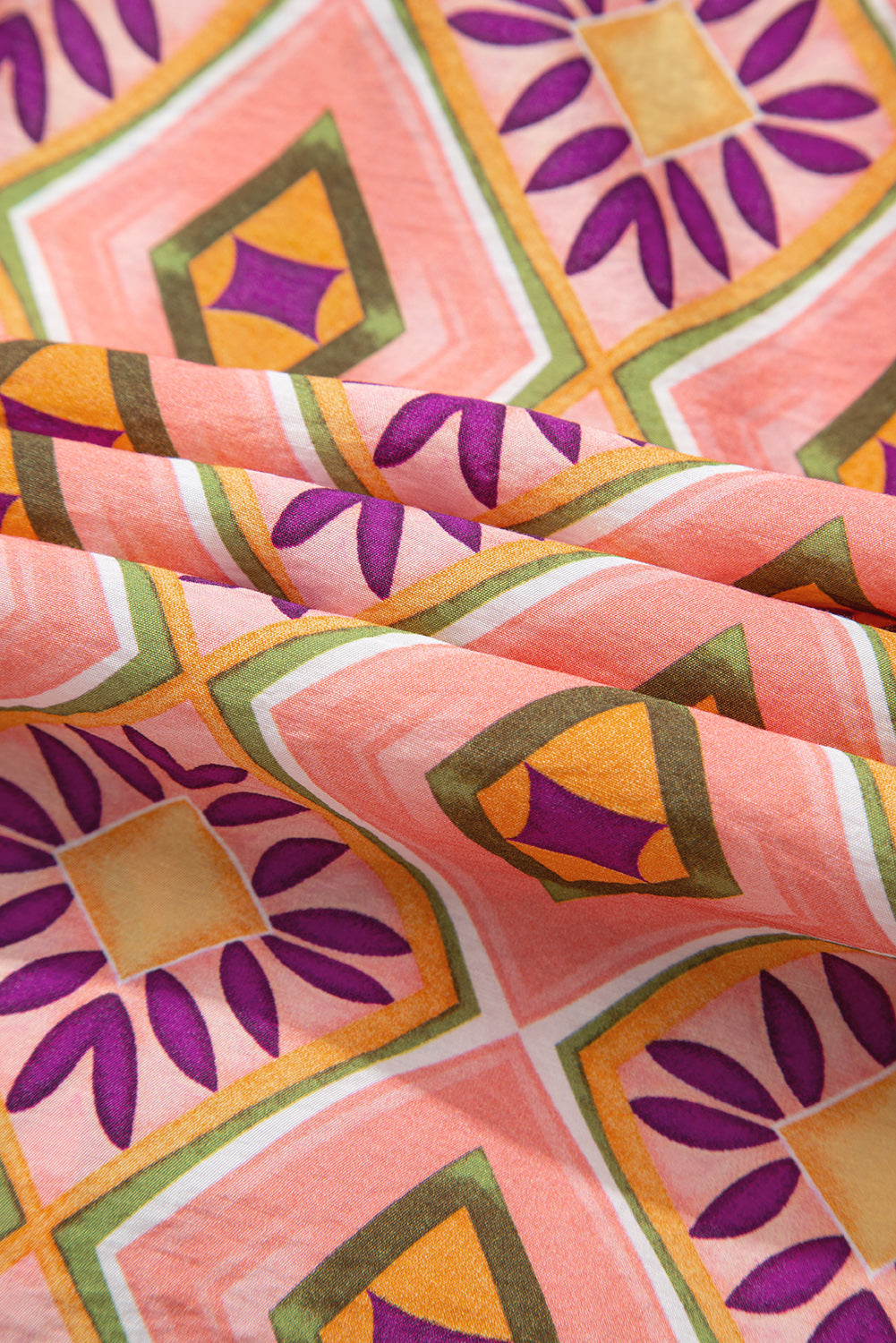 Apricot Geometric Floral V-Neck Buttoned Ruffled Sleeve Mini Dress