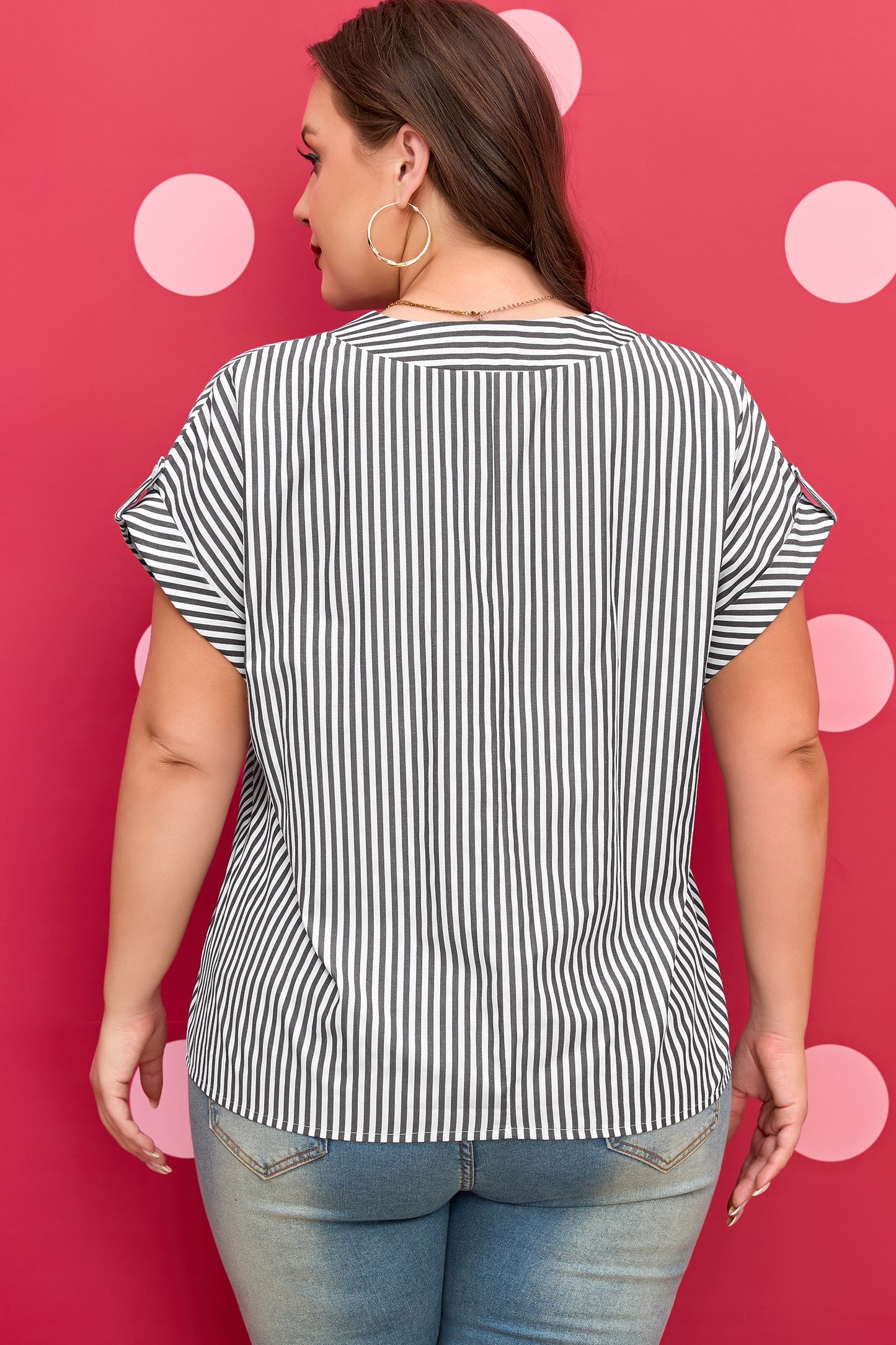 Women's Plus Size Black Striped Short Sleeve Blouse 1X–4X