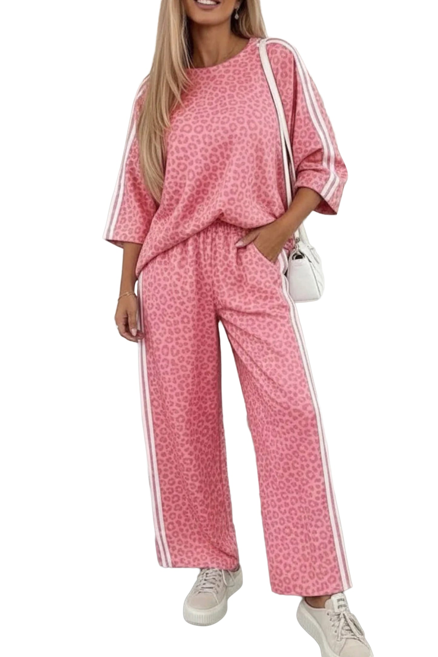Women's Leopard Print Varsity Two Piece Set S to XL