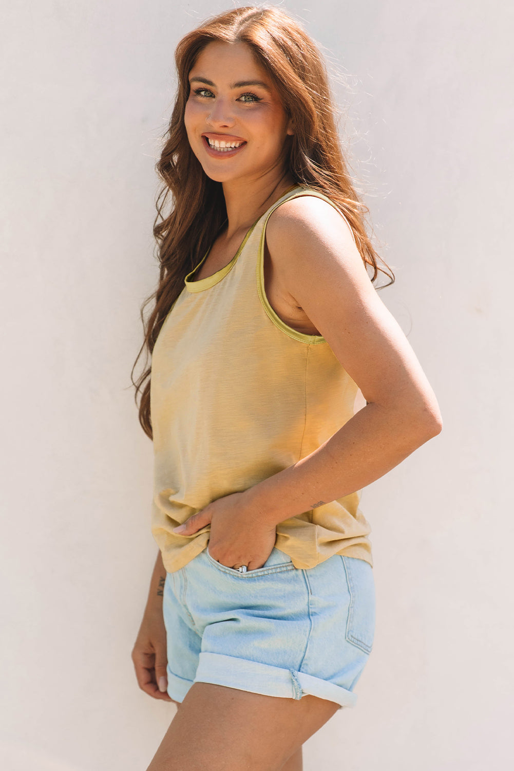 Metallic Sheen Edge Scoop Neck Tank Top
