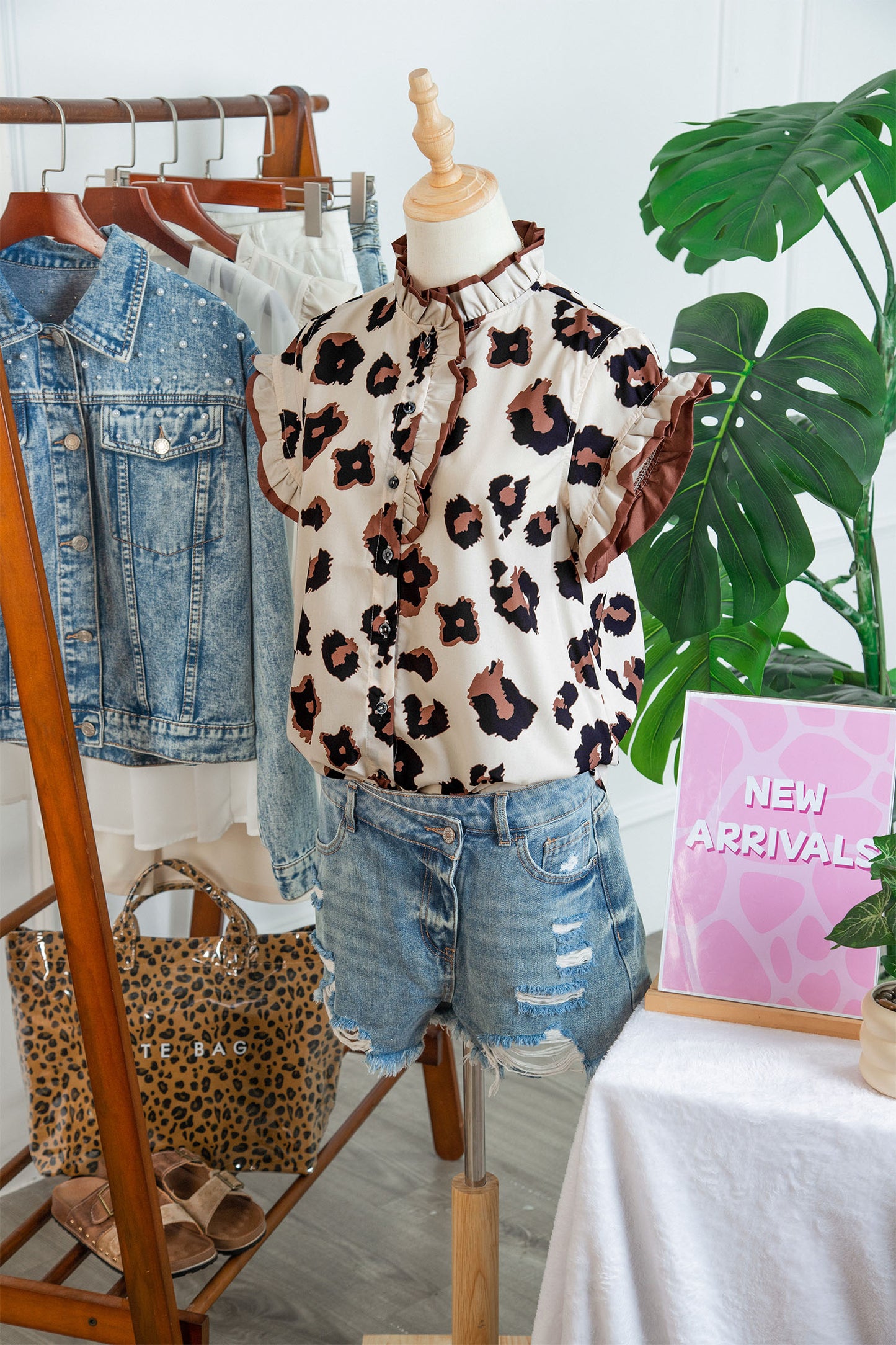 Leopard Print Ruffle Sleeve Blouse Women S–XL