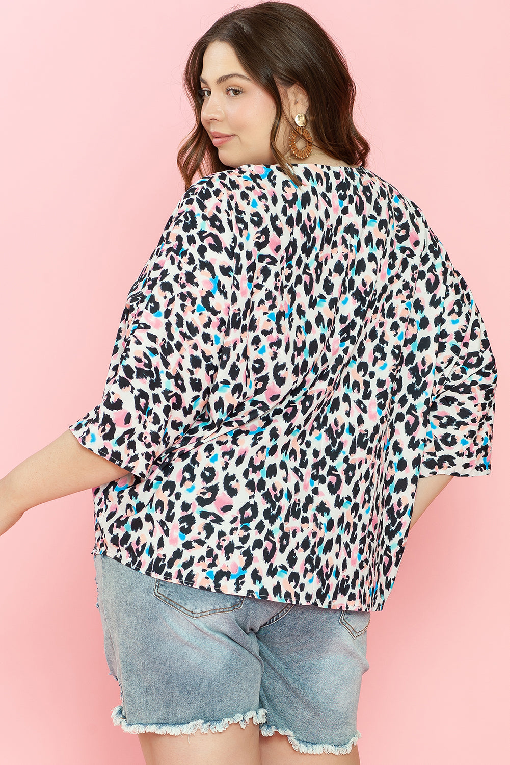 Leopard Print V-Neck Batwing Sleeve Top | Plus Size | Multicolor | 1X–3X