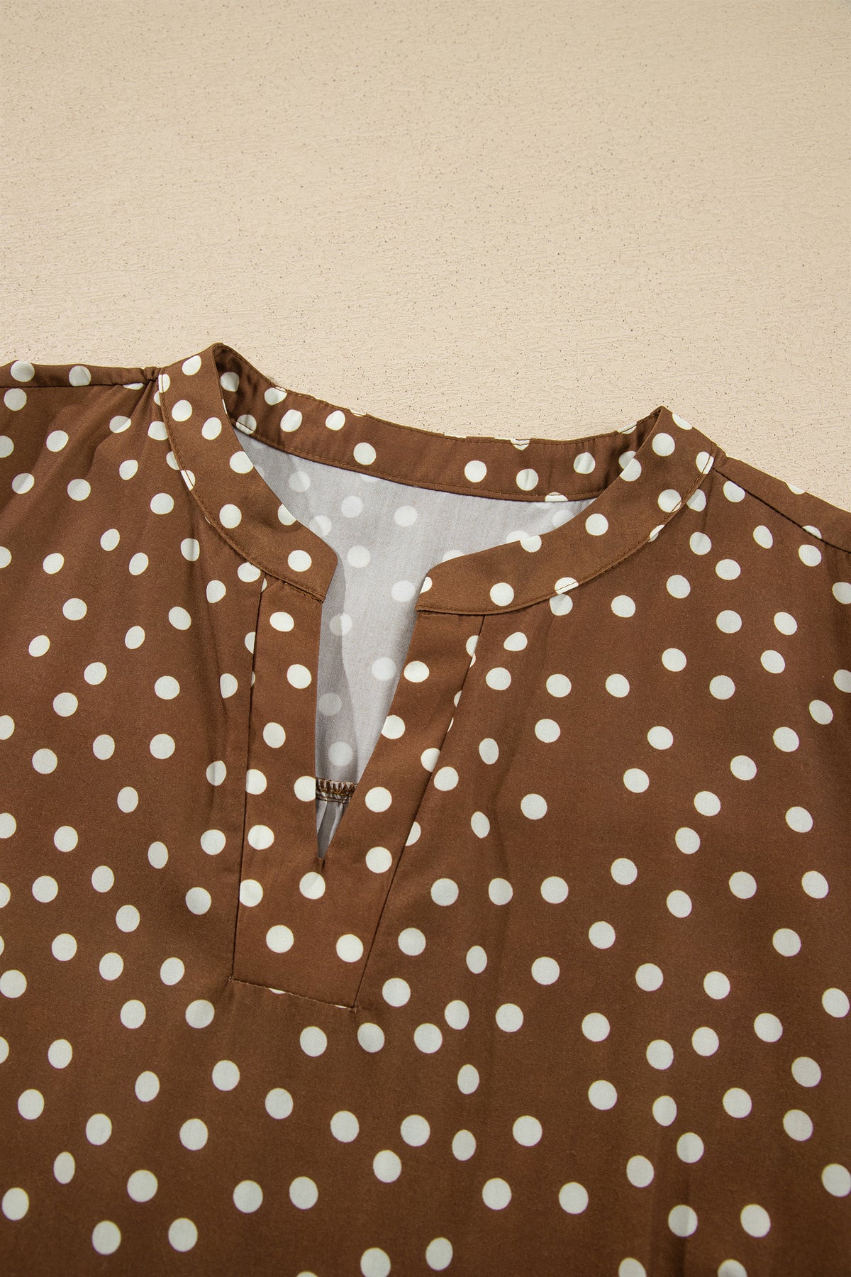 Plus Size Brown Polka Dot Long Sleeve V-Neck Shift Dress 1X to 4X