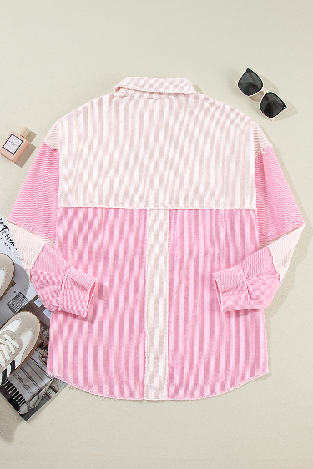Two-Tone Pink Exposed Seam Corduroy Shacket