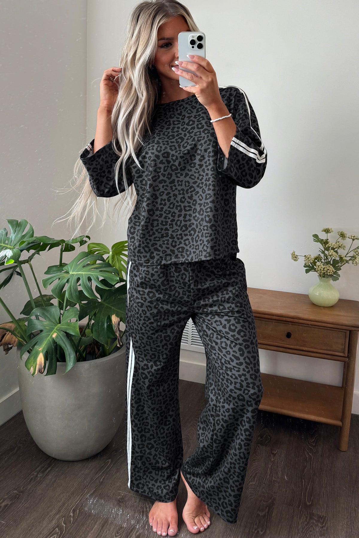 Women's Leopard Print Varsity Two Piece Set S to XL
