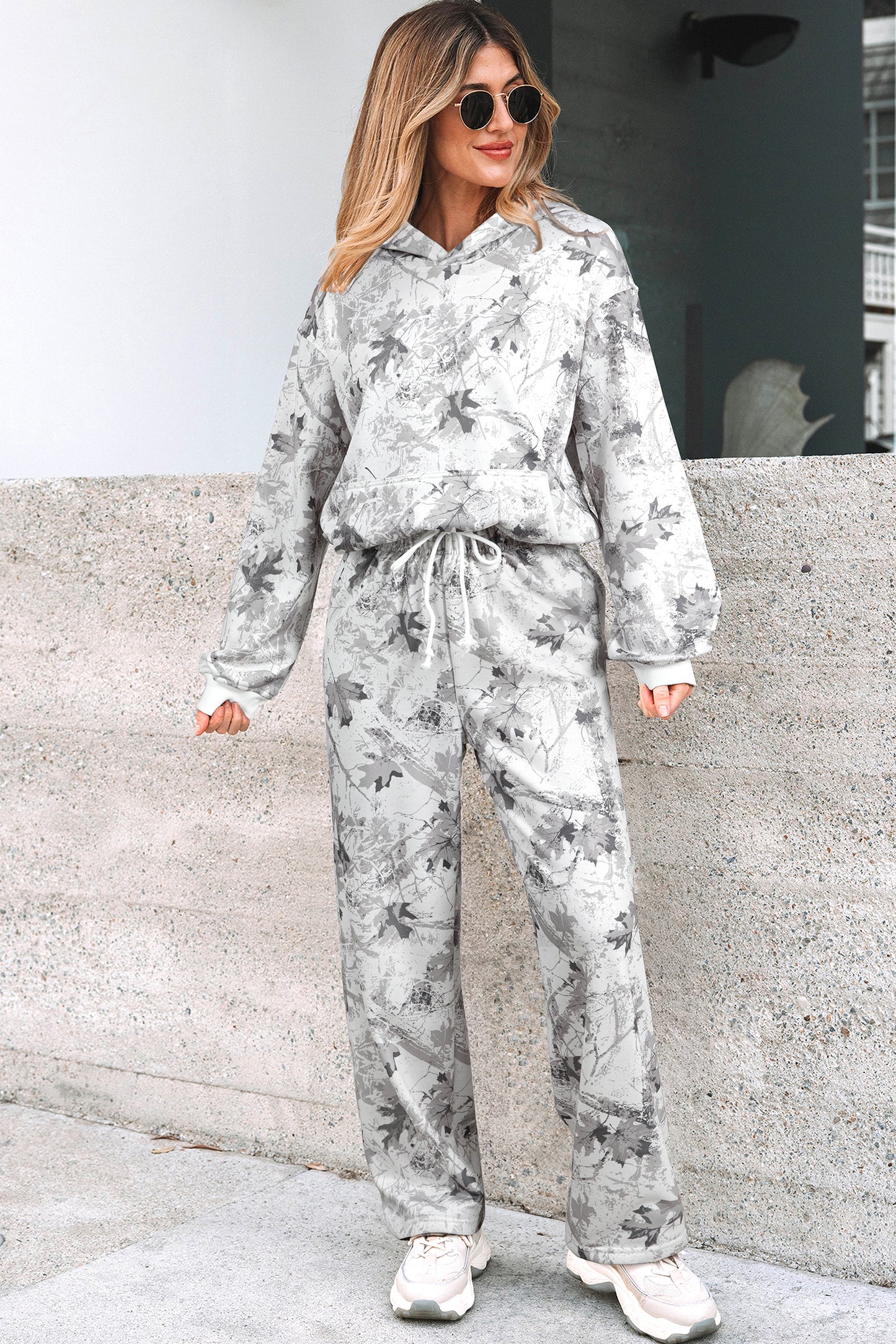 Woodland Camo Hoodie & Sweatpants Set in Light Grey