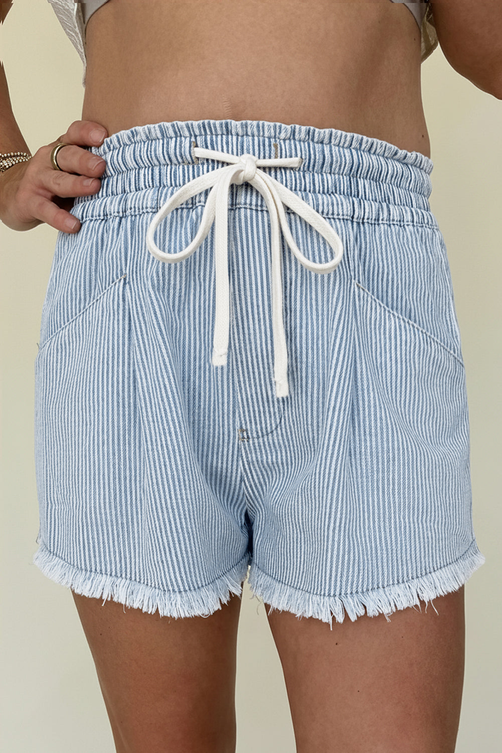 Striped Denim Shorts Women Black Blue Size 4–16