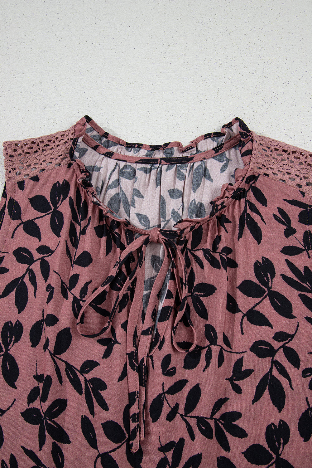 Leaf Print Lace-Up V-Neck Crinkled Tank Top – Women's Boho Summer Top (S–XL)
