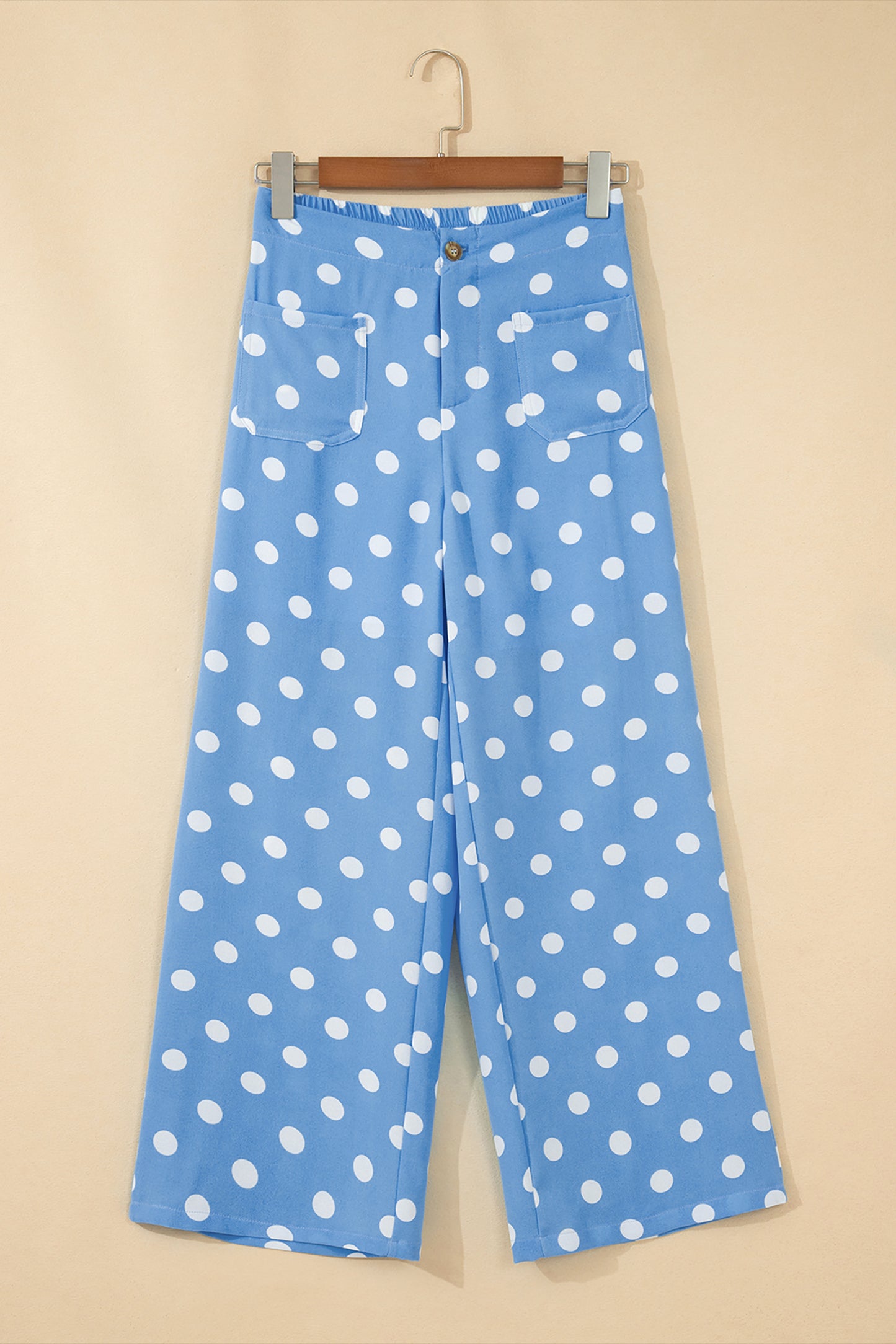 Polka Dot Cropped Pants Women Light Blue White S–XL