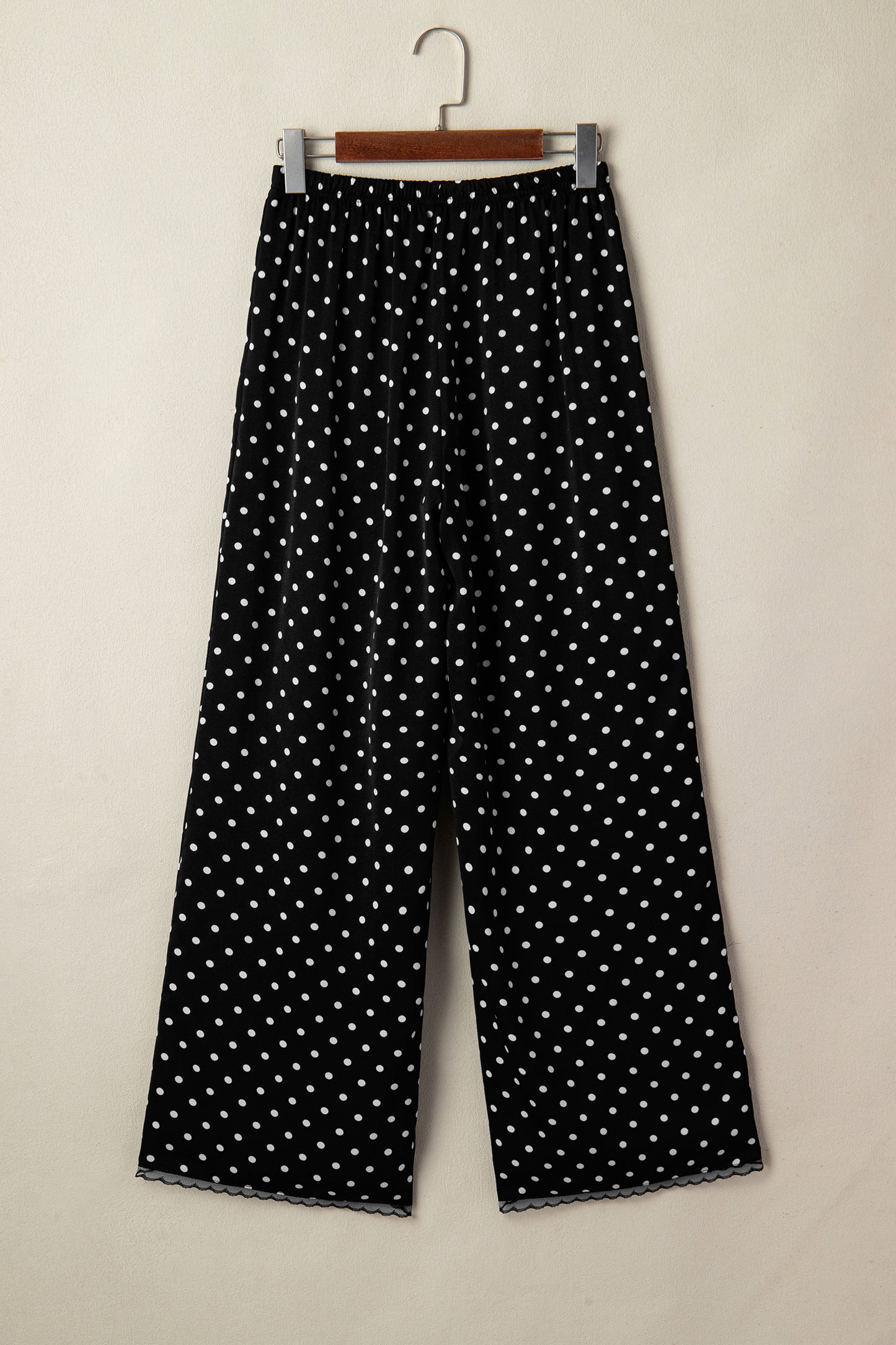 Polka Dot Lace Hem Loose Pants Women S–XL