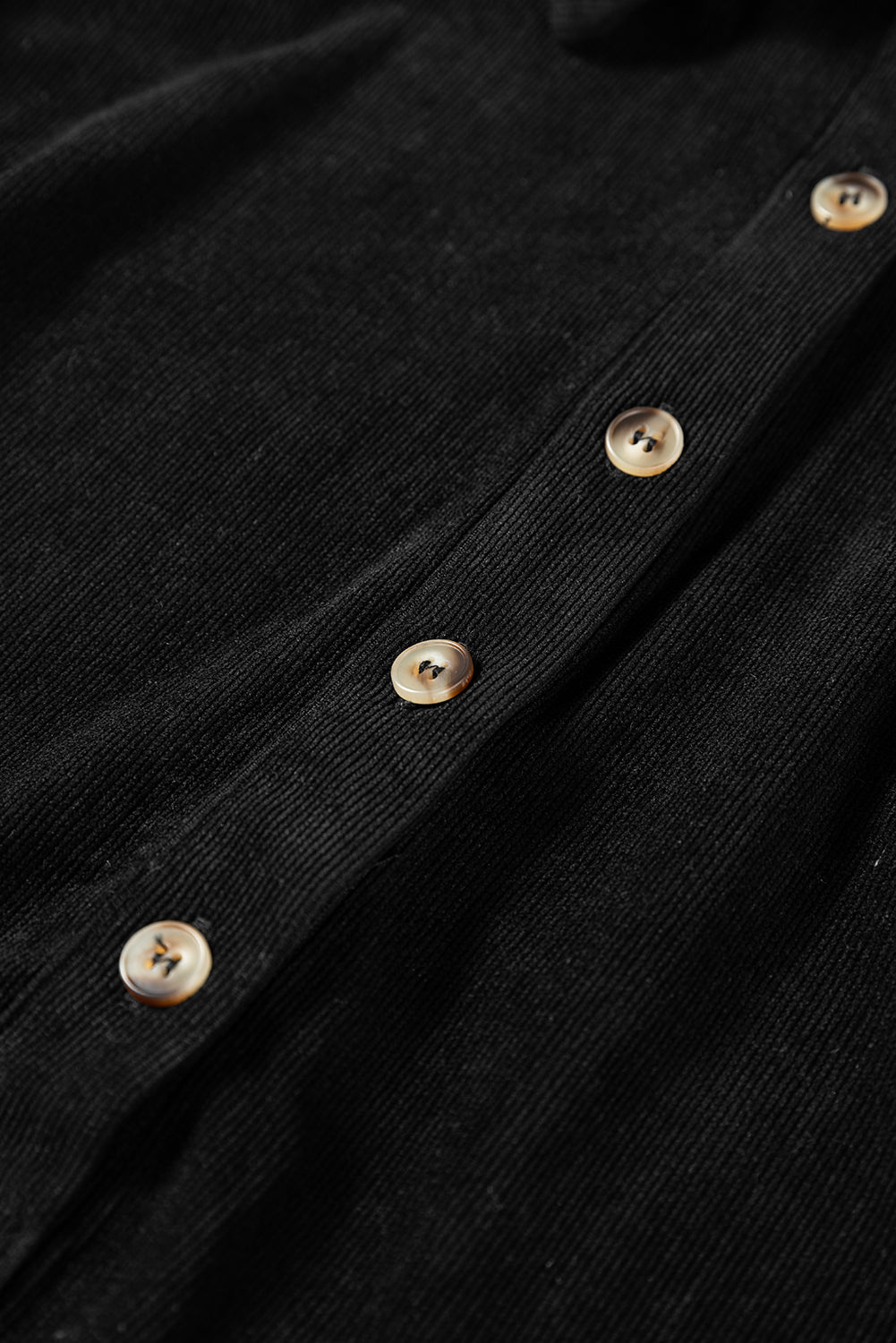 Corduroy Half Button Collared Mini Dress in Black