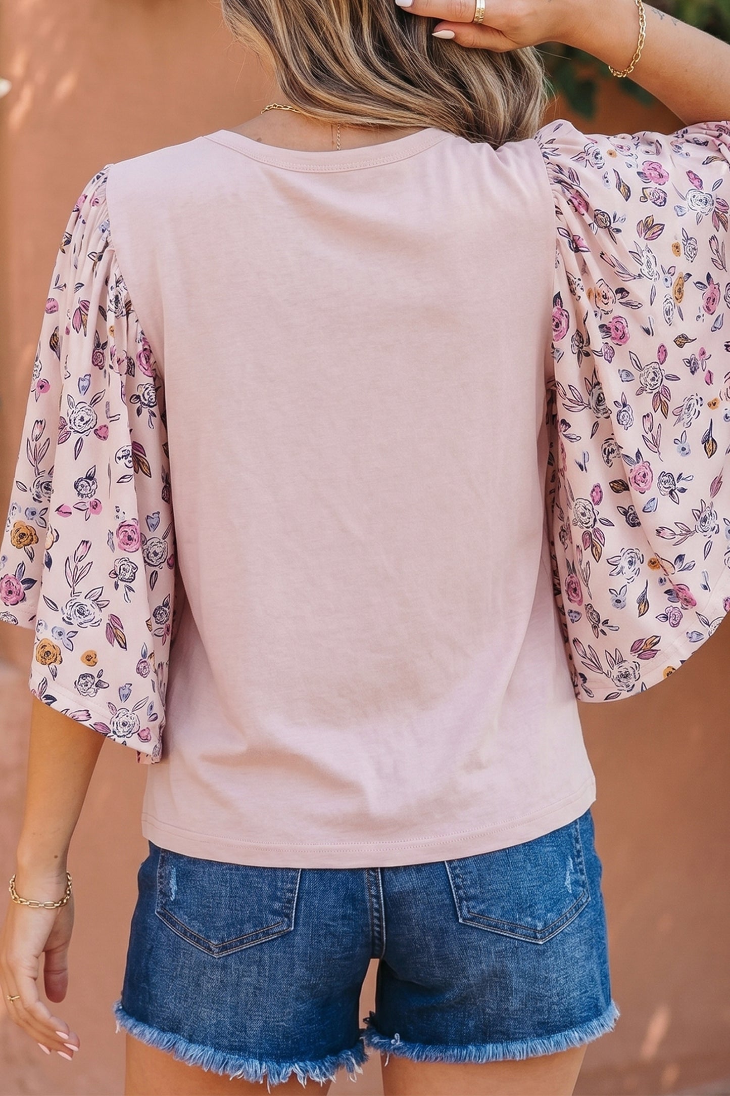 Pink Floral Patchwork Flowy Half Sleeve Blouse | Women S–XL
