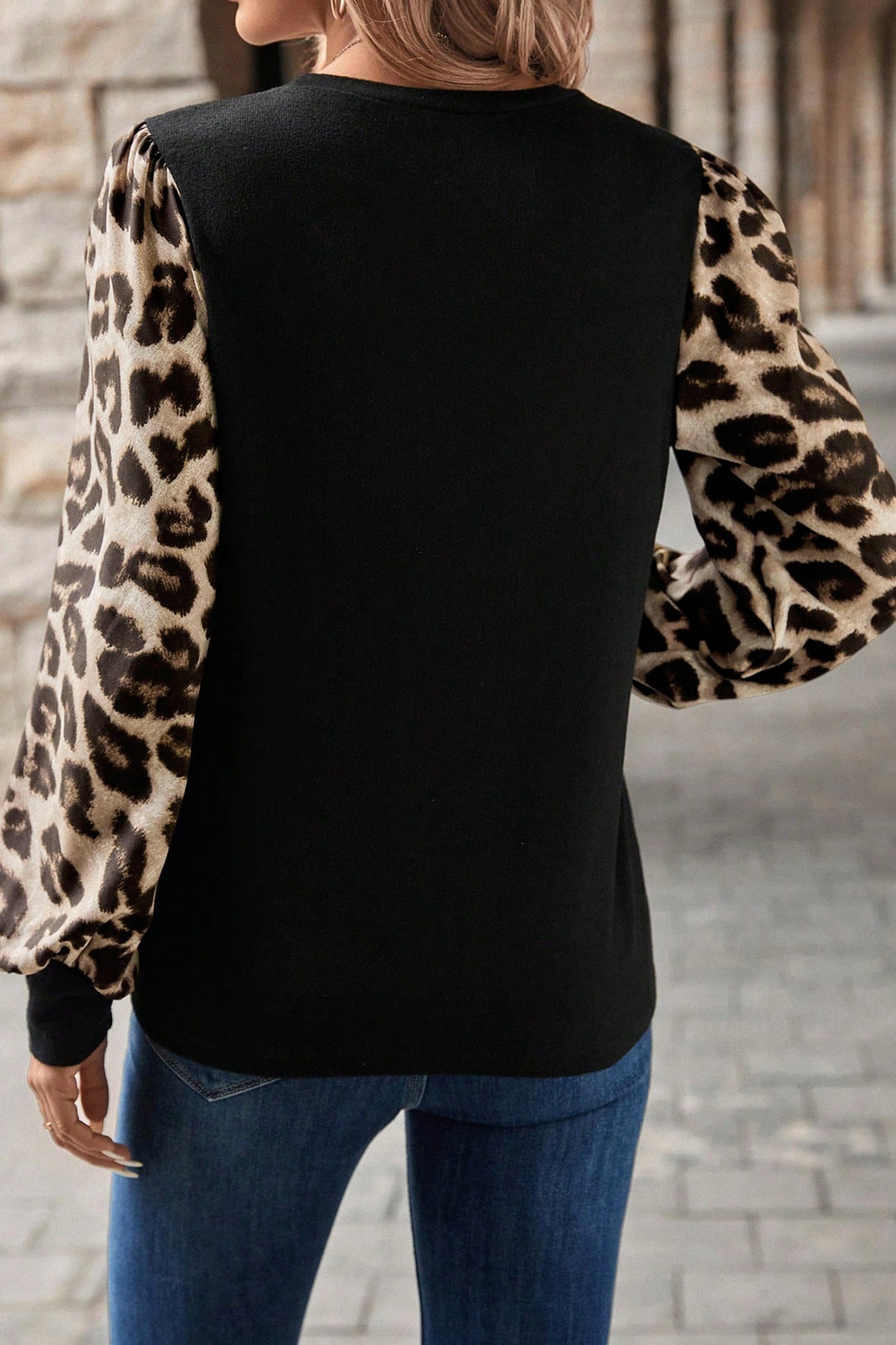 Floral Patchwork Puff Sleeve Stretch Top