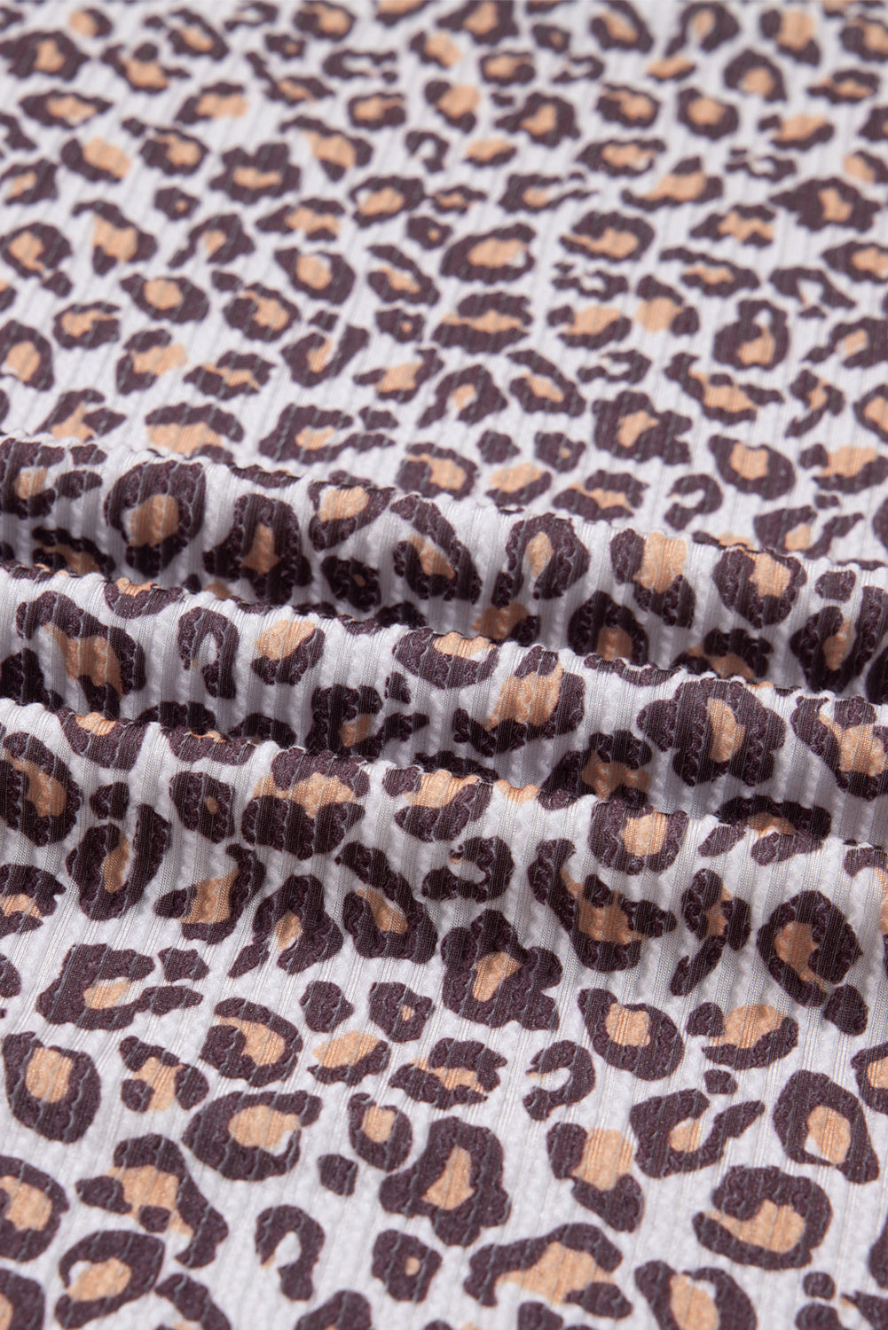 Khaki Leopard Ribbed Long Sleeve Top Drawstring Shorts Set