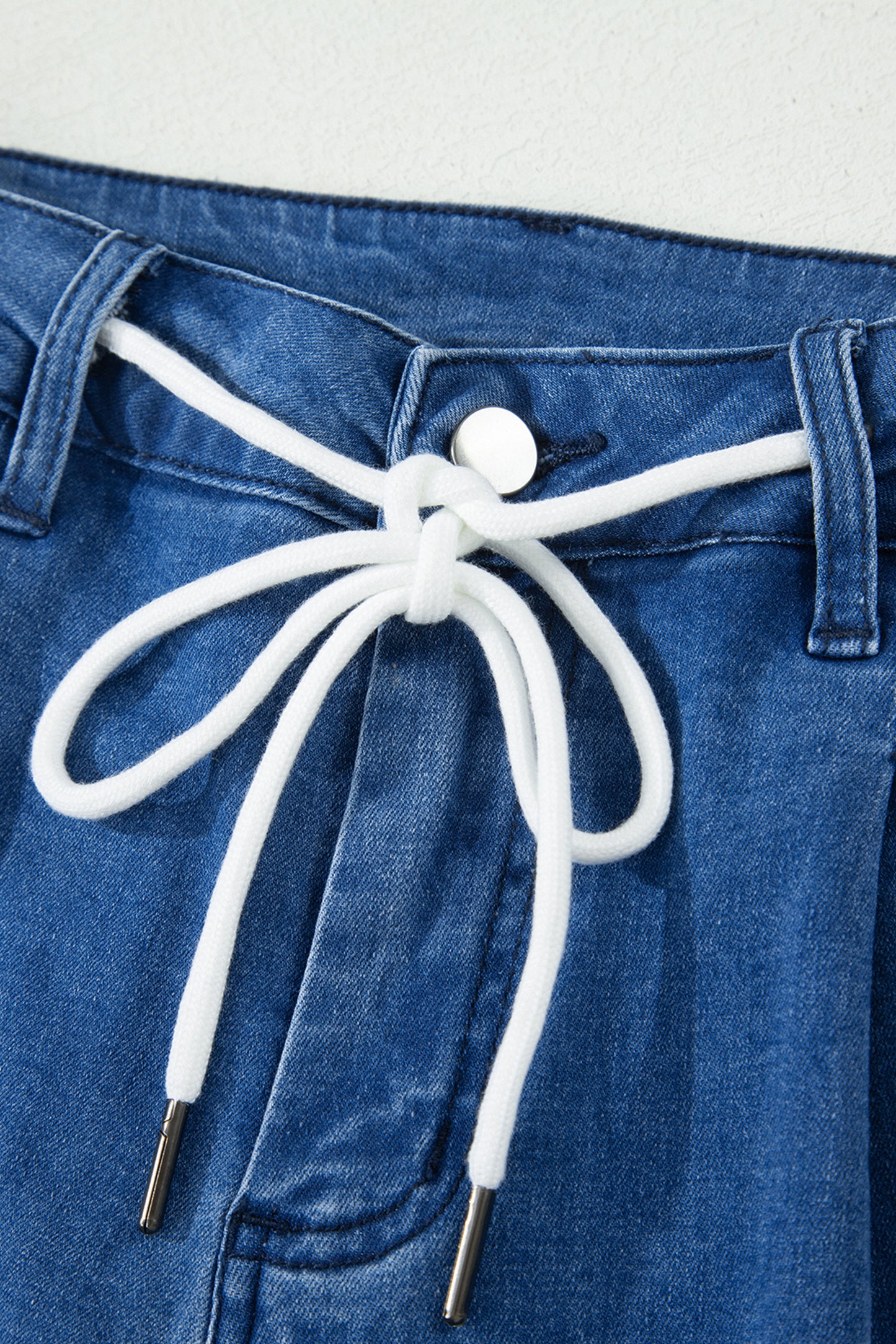 Lace-Up Pull-On Wide Leg Jeans