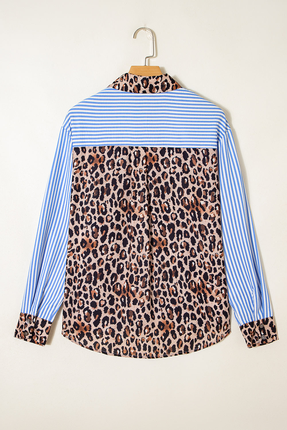 Striped Leopard Print Patchwork Button-Up Shirt