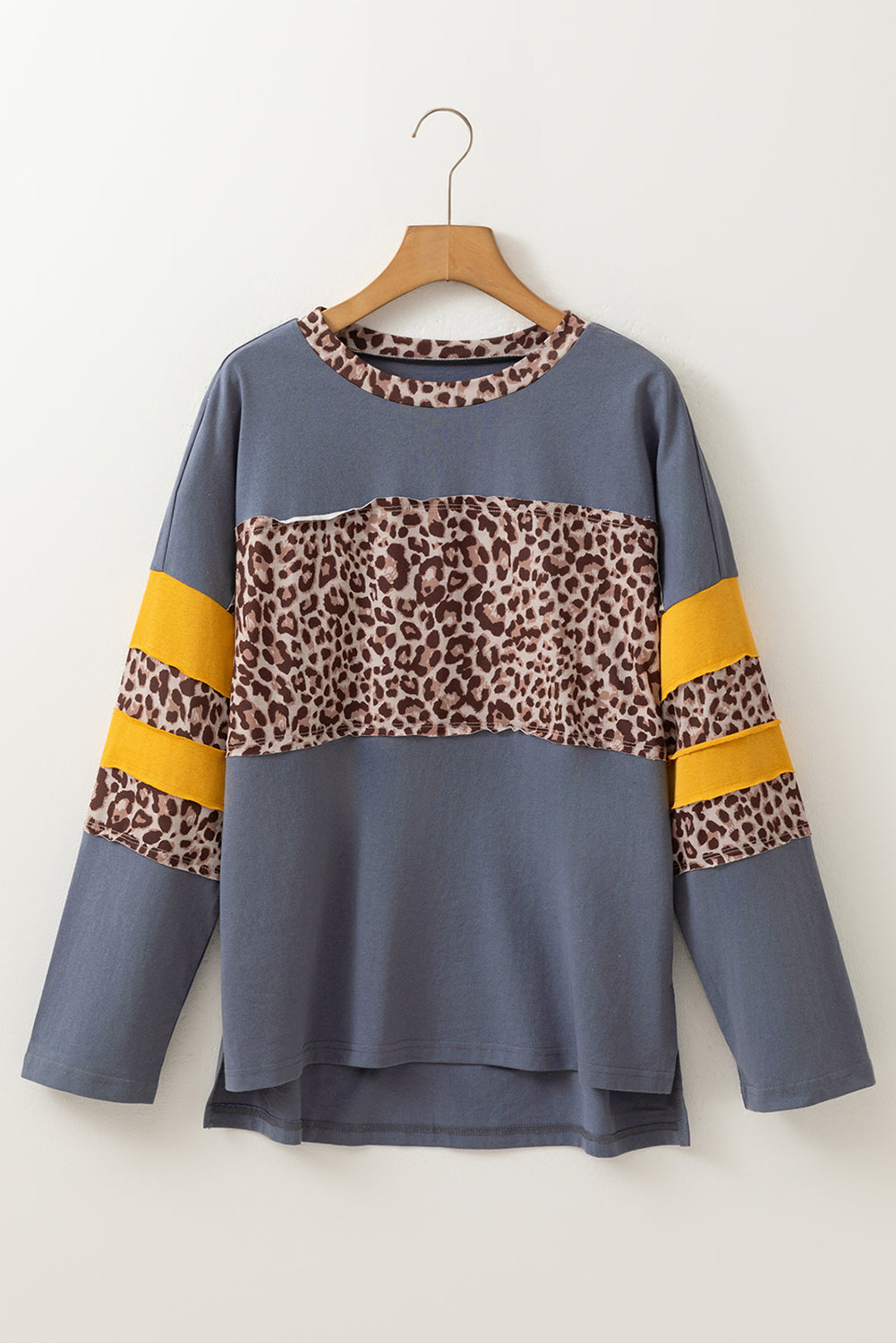 Blue Leopard Print Drop Shoulder Long Sleeve Top – Women S–XL