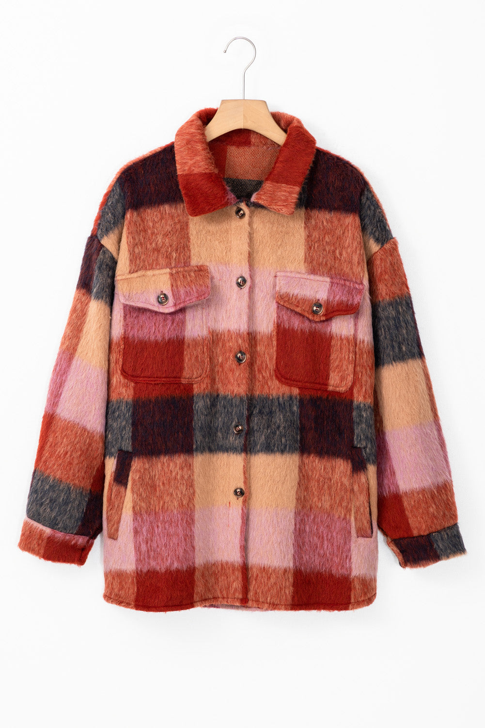 Plaid Print Flap Pocket Button Front Jacket | Plus Size | Earth Tones | 1X–4X