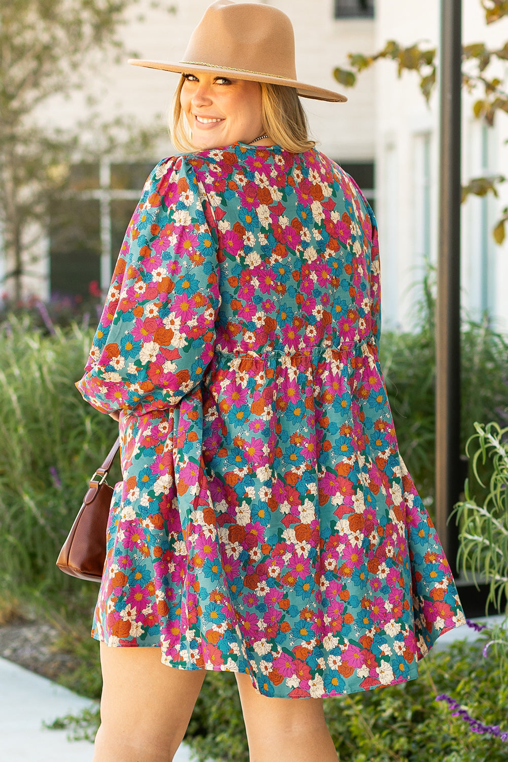Multicolour Floral Print Shirred Ruffle Tiered Plus Size Mini Dress