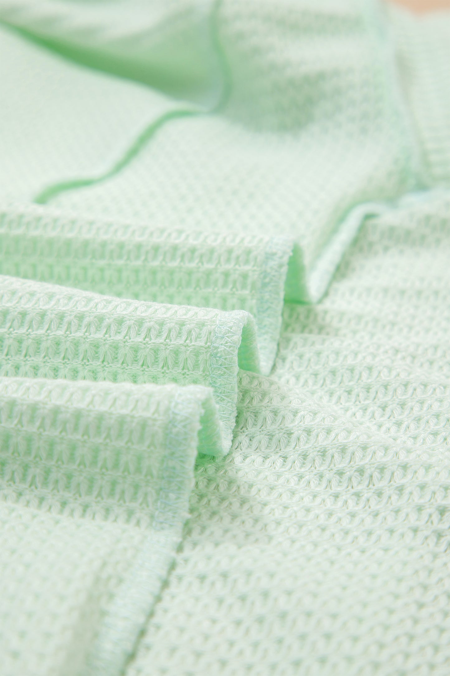 Waffle Knit V-Neck Short Sleeve Cuffed Top