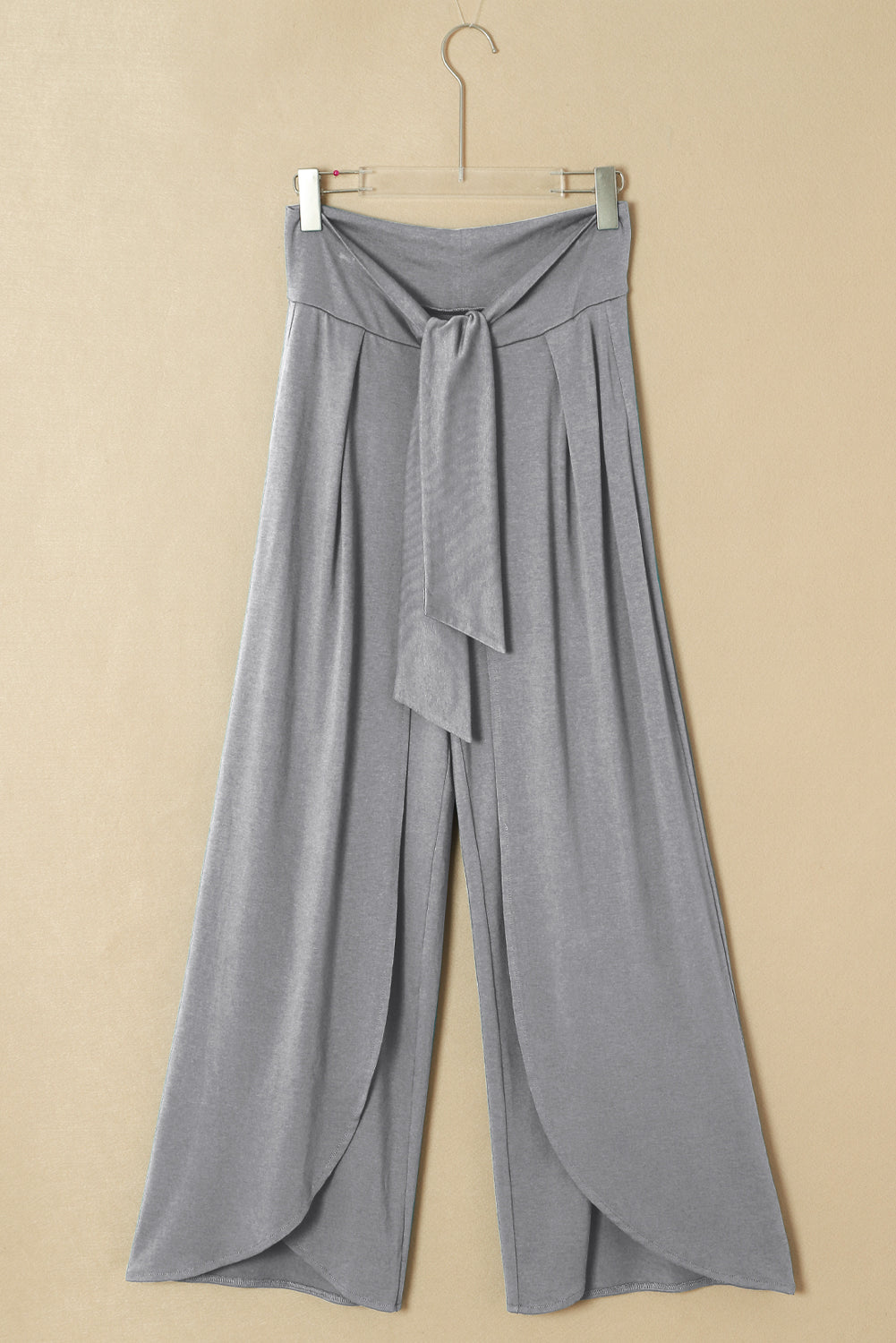 Grey Knotted Drop Waist Split Leg Relaxed Pants