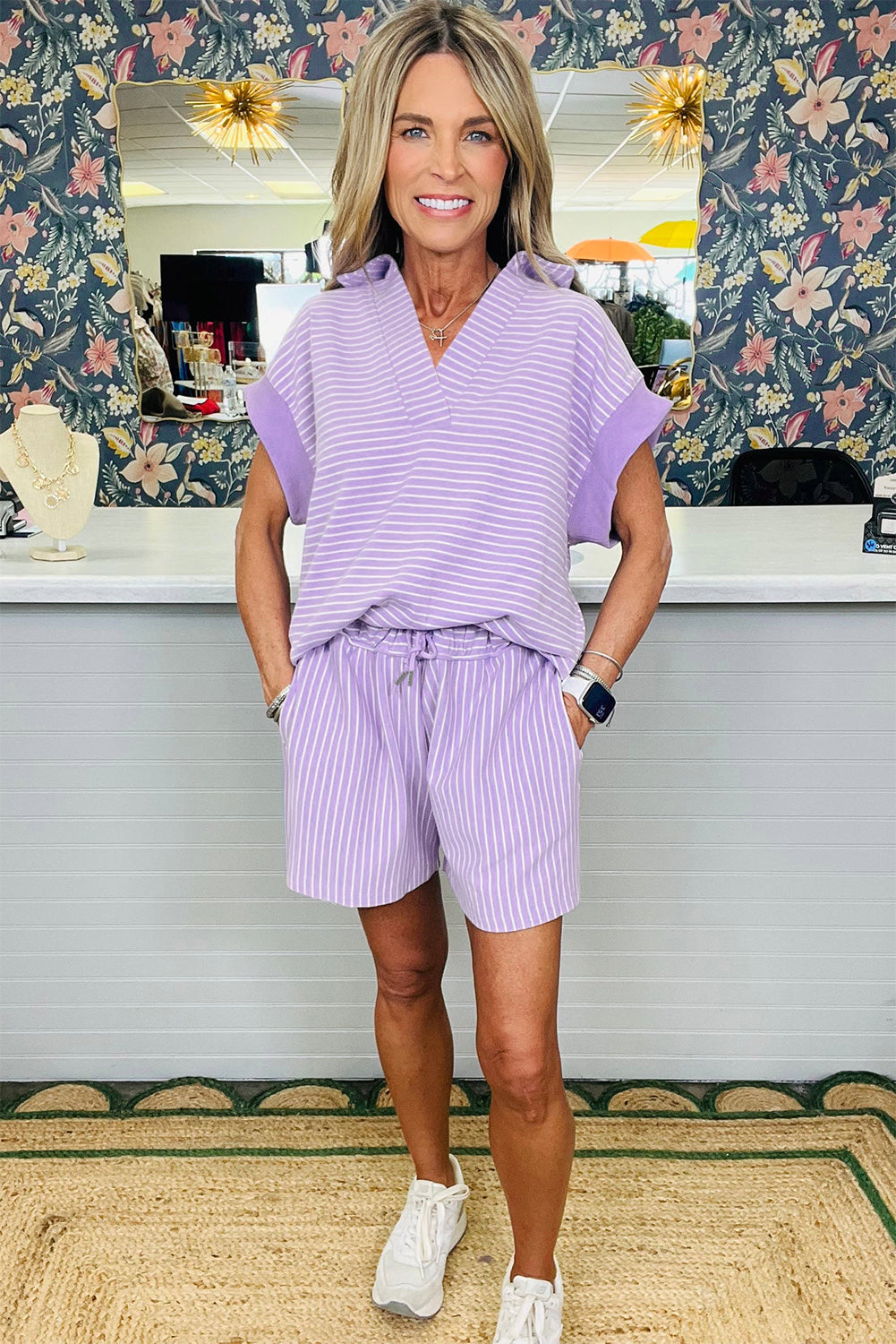 Striped Polo Shirt & Shorts Set Women S–2XL