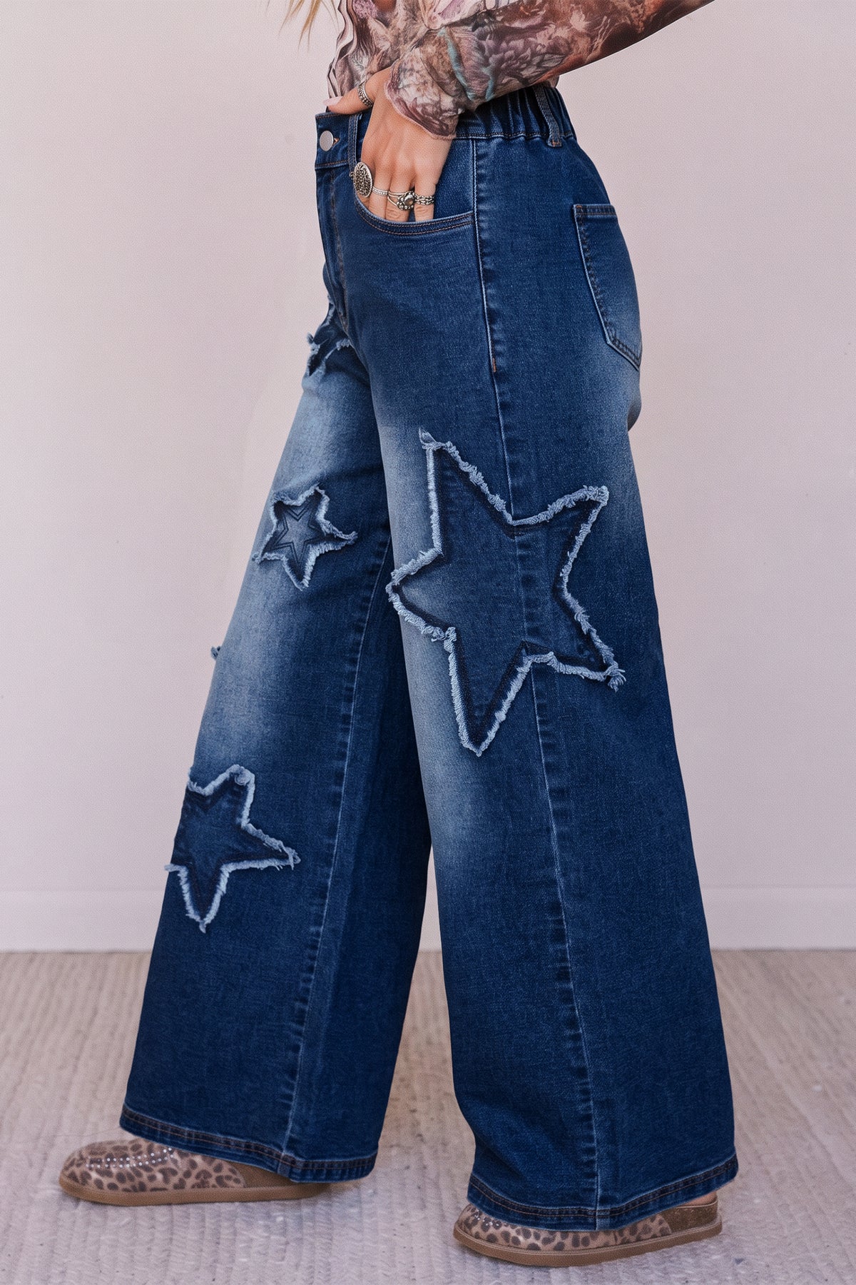 Women's Blue Star Wide Leg Jeans Size 4 to 16