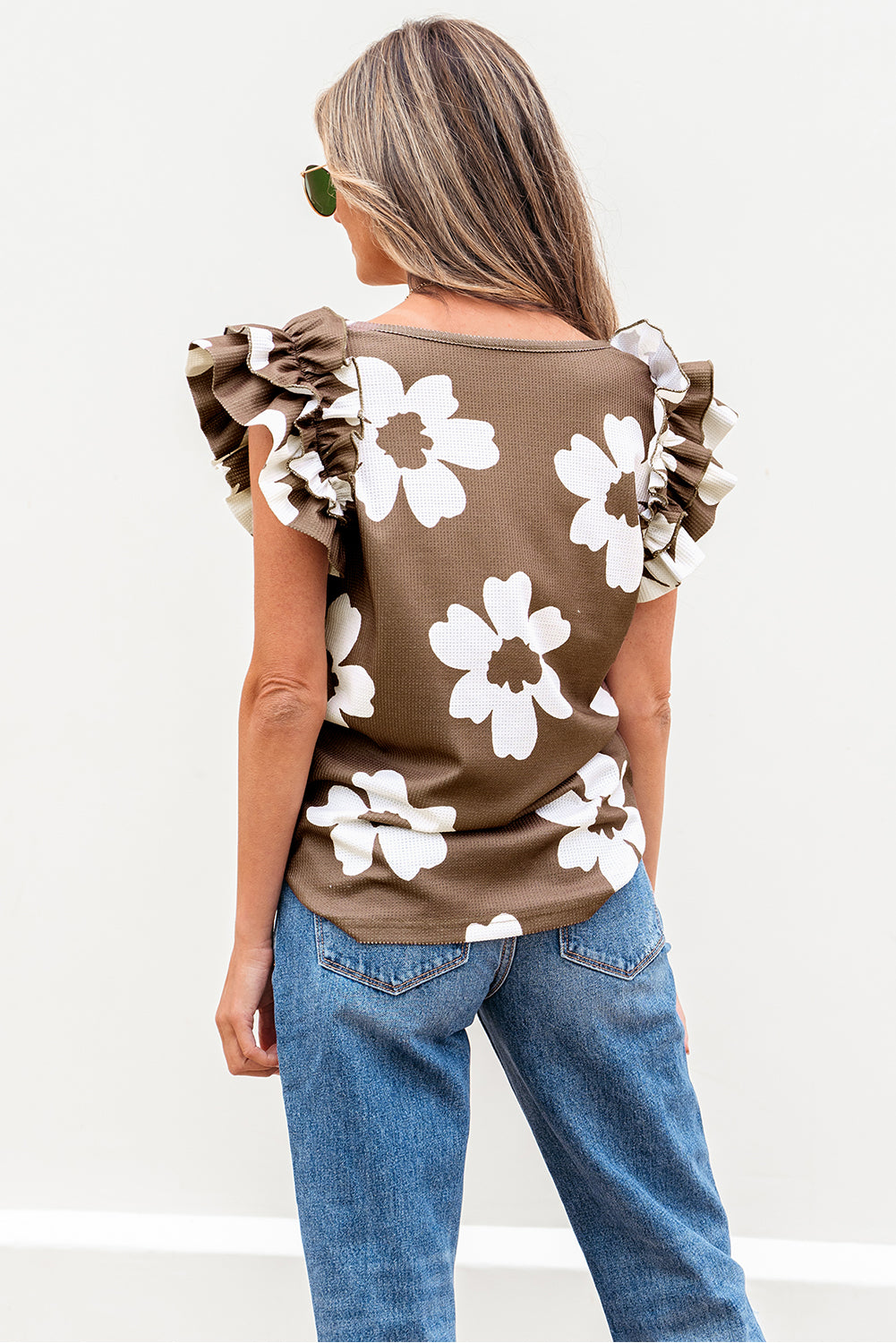 Floral Textured Ruffle Sleeve Blouse Women S–XL