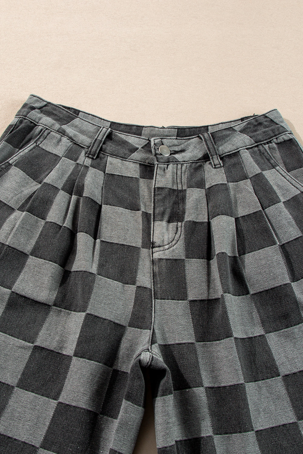 Denim Wide Leg Jeans Checkered Dark Grey Women Size 4–16