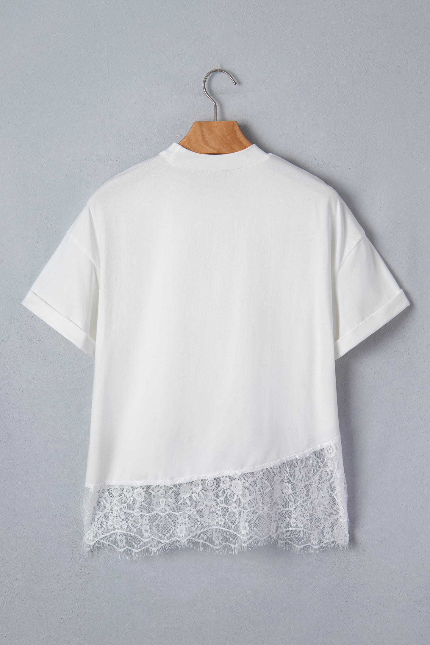 White Lace Hem Top Short Sleeve Women S–XL
