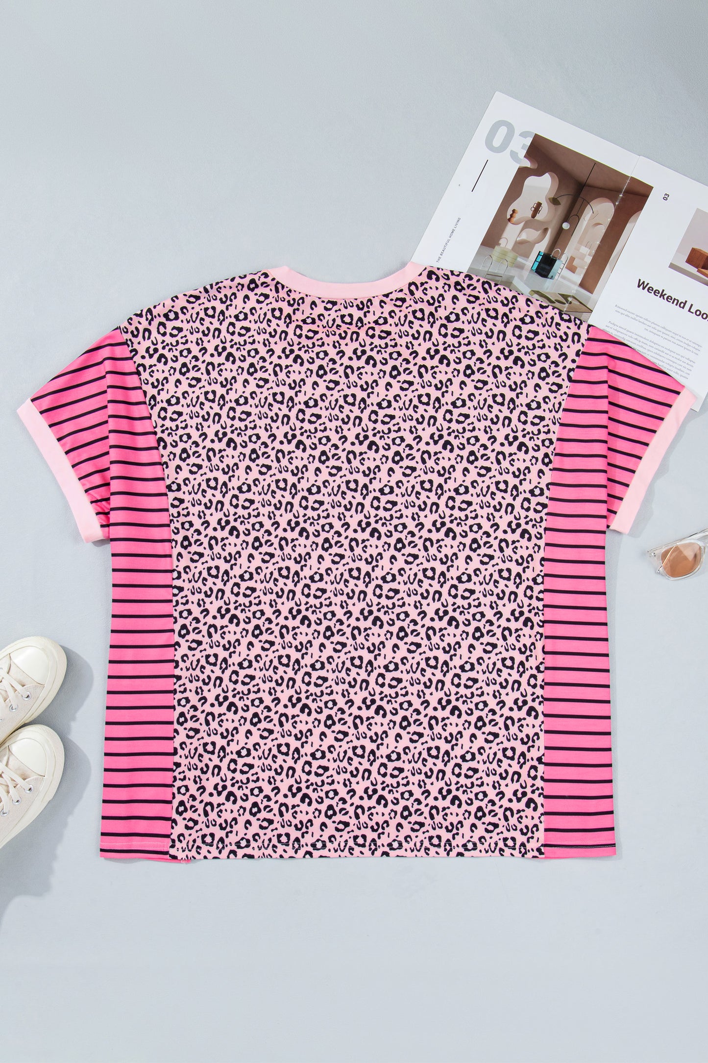 Plus Size Pink Leopard Print Patchwork Tee Women 1X–4X