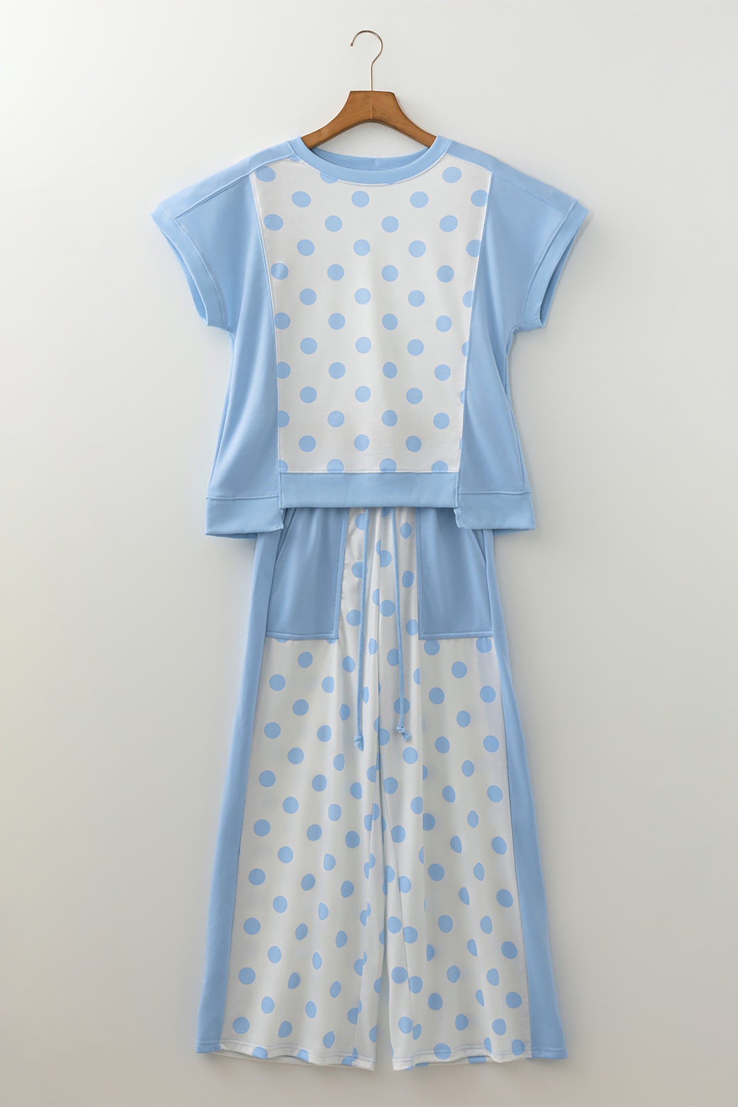 Womens Polka Dot Cropped Wide Leg Pant Set S–XL
