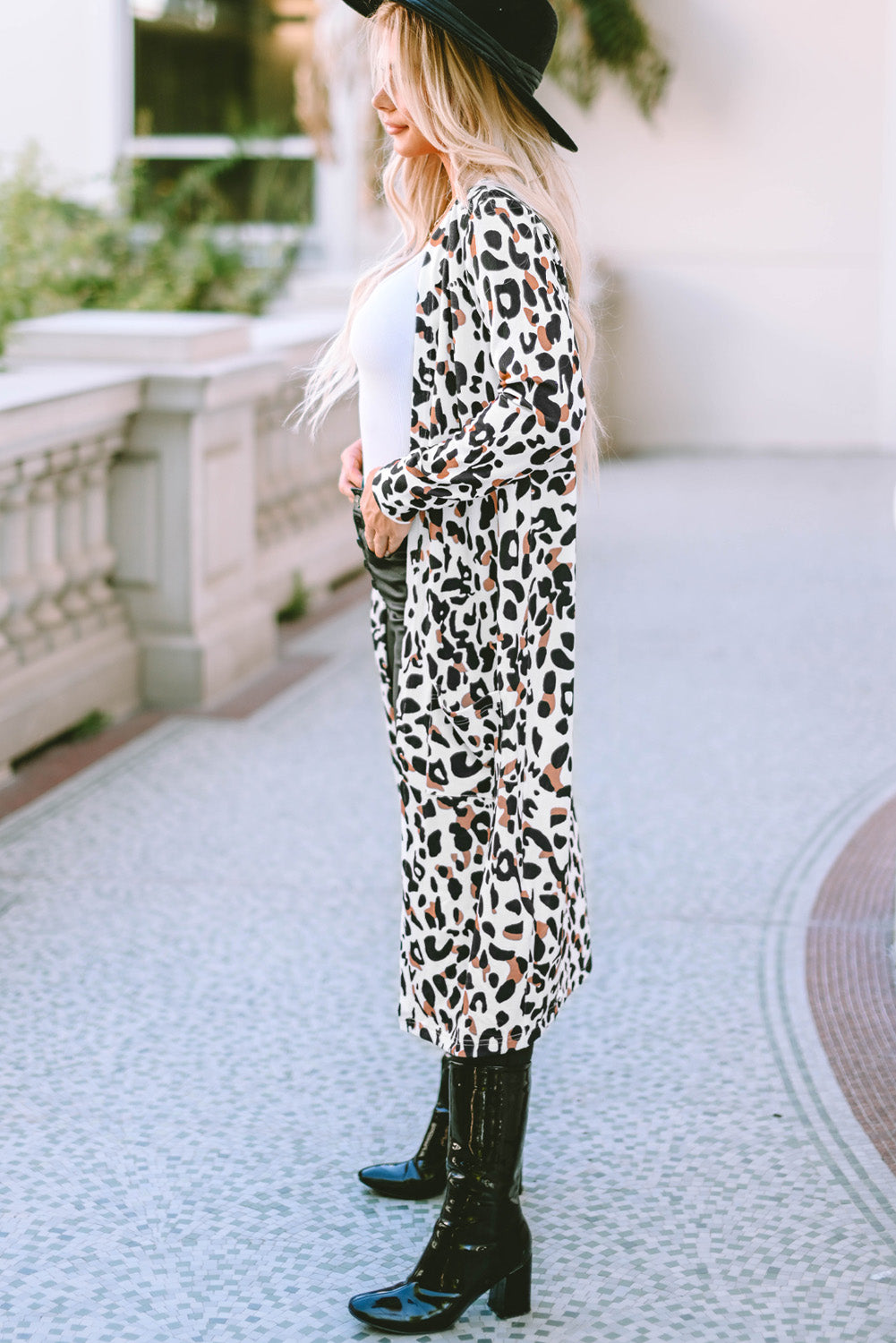 Leopard Print Open Front Maxi Cardigan with Pockets – Women S–XL