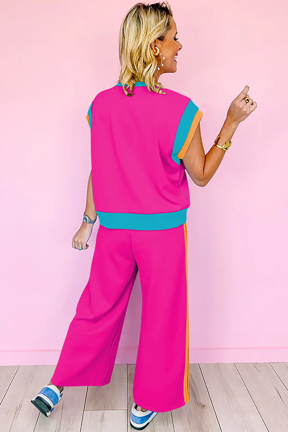 Color Block Crew Neck Cap Sleeve Top & Ankle Wide Leg Pants Set | S–2XL | 7 Colours