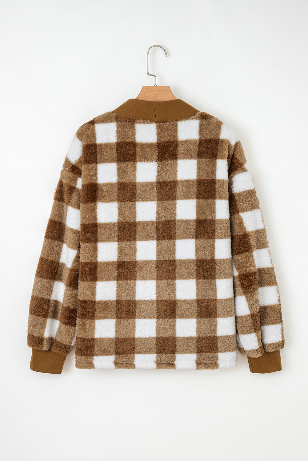 Checkered Sherpa Loose Knit Cardigan with Pockets