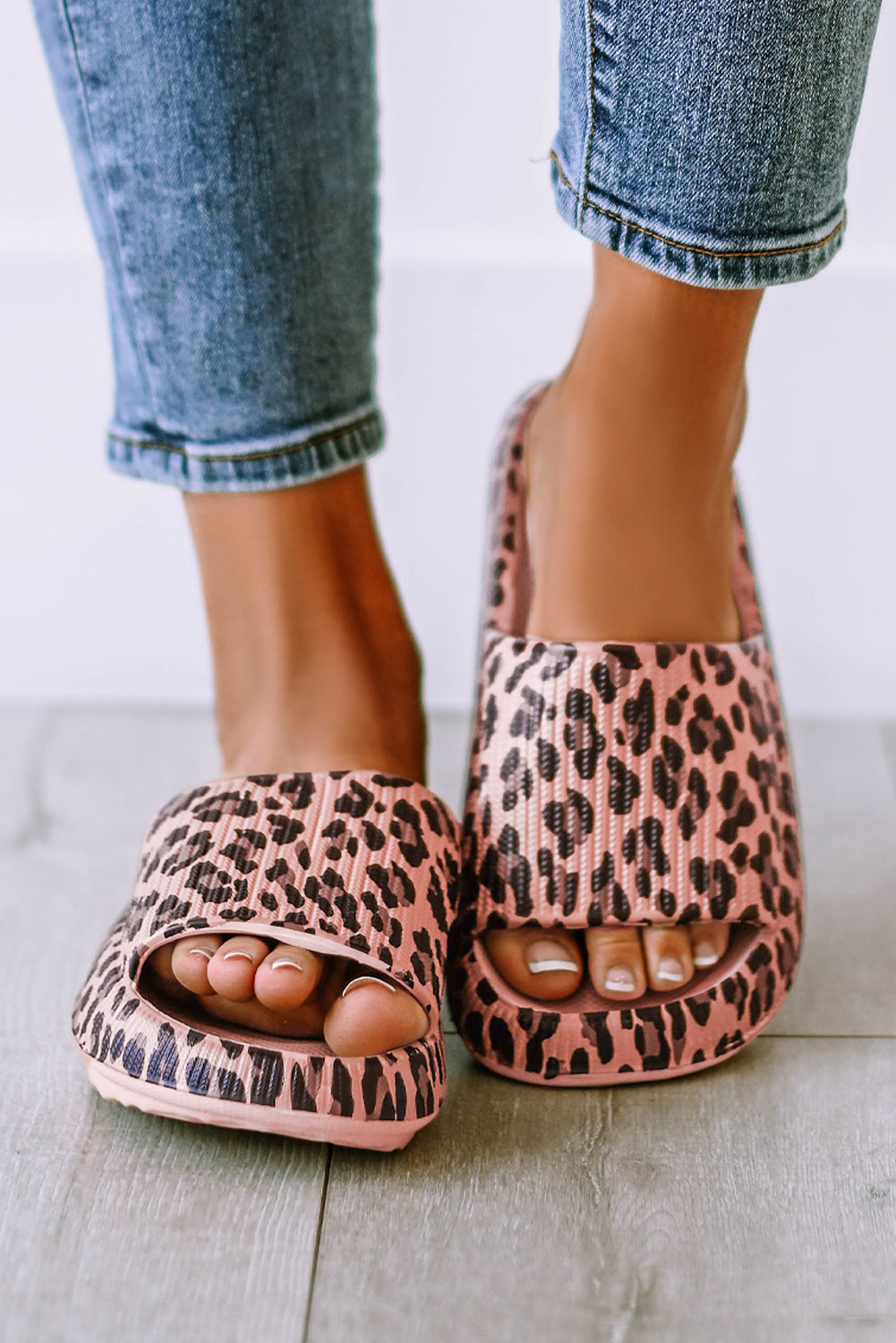 Pink Leopard Print Thick Sole Slip-On Flip Flops