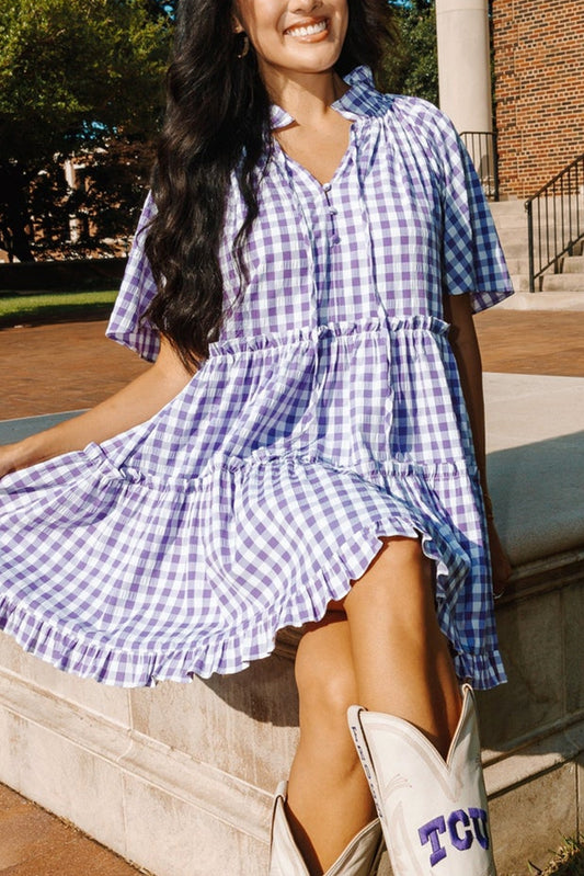 Plaid Babydoll Mini Dress Women S–XL