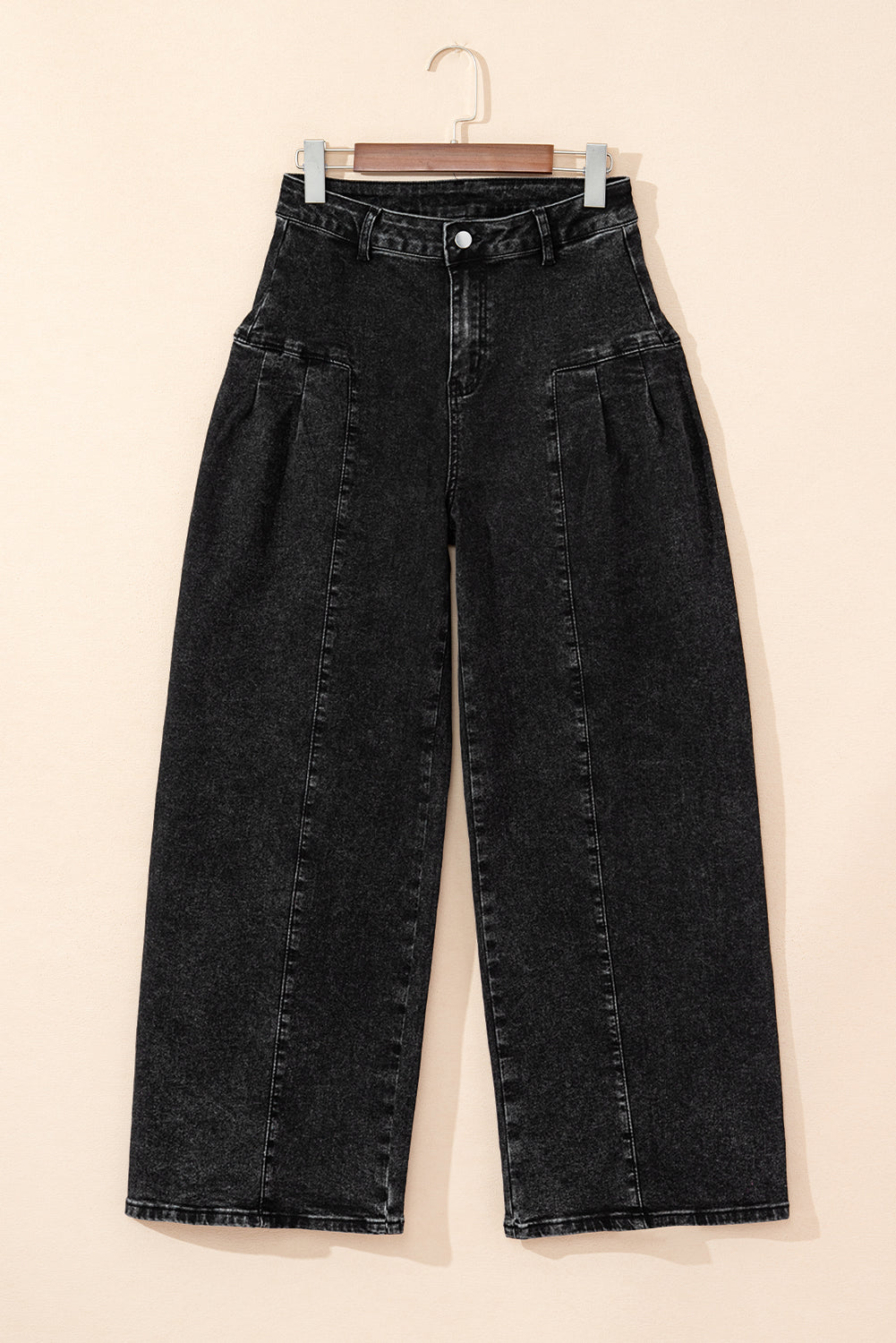 Pleated Wide Leg Mineral Wash Denim Pants | Dark Grey | US 6–16