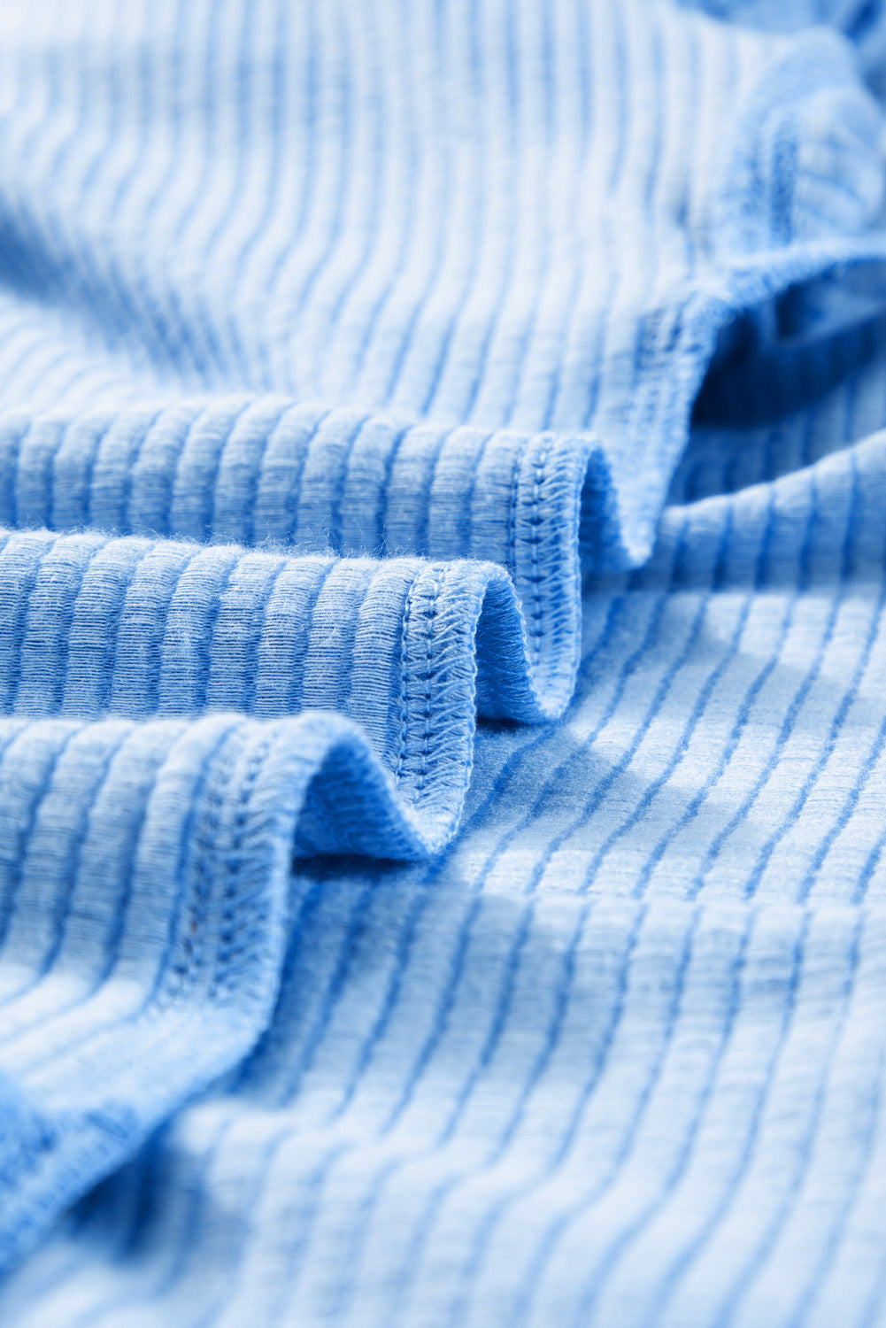 Ribbed Long Sleeve Top & Drawstring Shorts Set | Plus Size | Light Blue | 1X–3X
